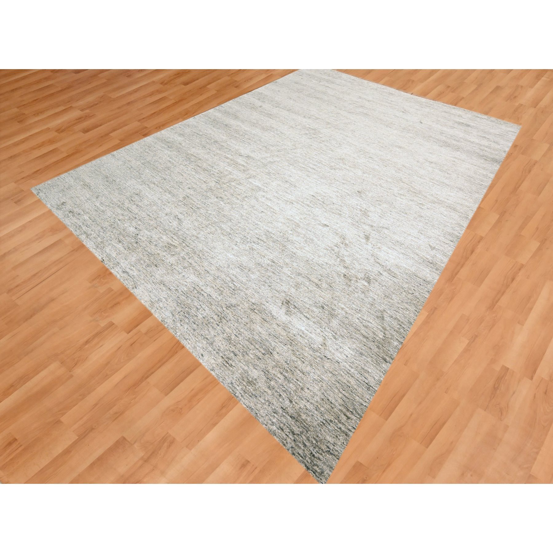 9'1"x11'10" Warm Taupe, Plain Solid Design, Soft to the Touch, Pure Sari Silk, Hand Knotted, Oriental Rug Sh76071