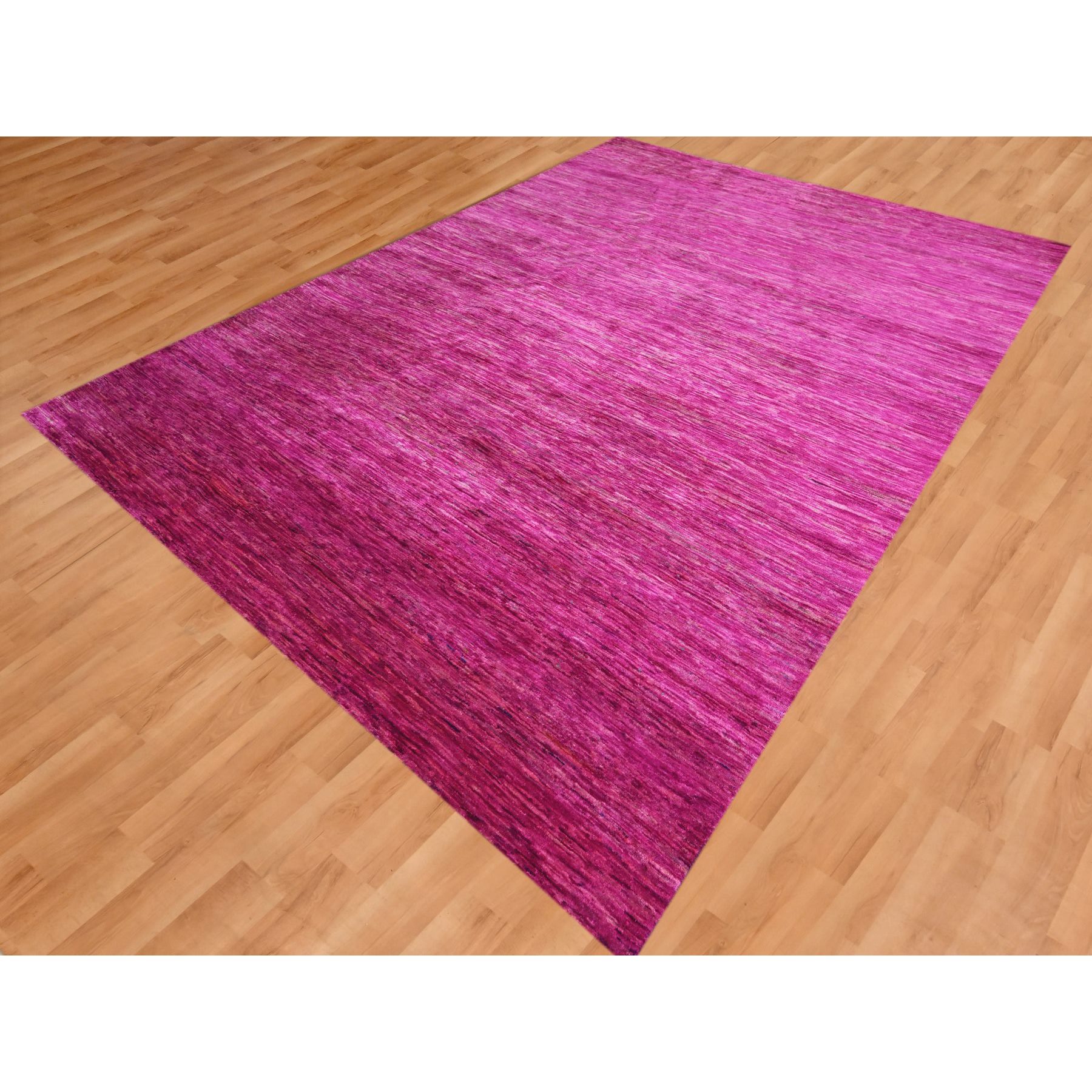 9'x12'3" Fuscia Pink, Plain Solid Design, Pure Sari Silk, Hand Knotted, Soft to the Touch, Oriental Rug Sh76075