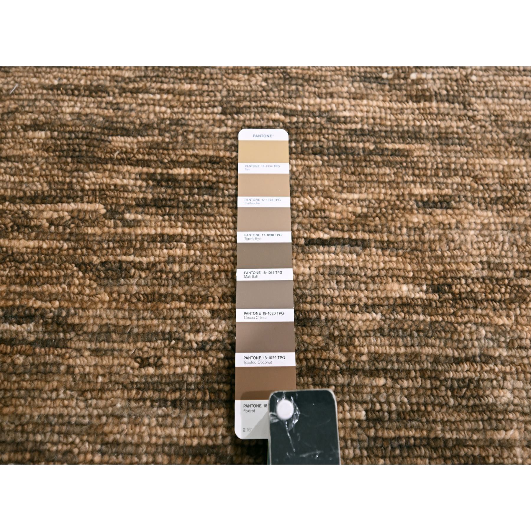 9'4"x12'4" Shades of Brown, Densely Woven, Modern Plain Design, 100% Wool, Borderless, Hand Knotted, Oriental Rug Sh76078