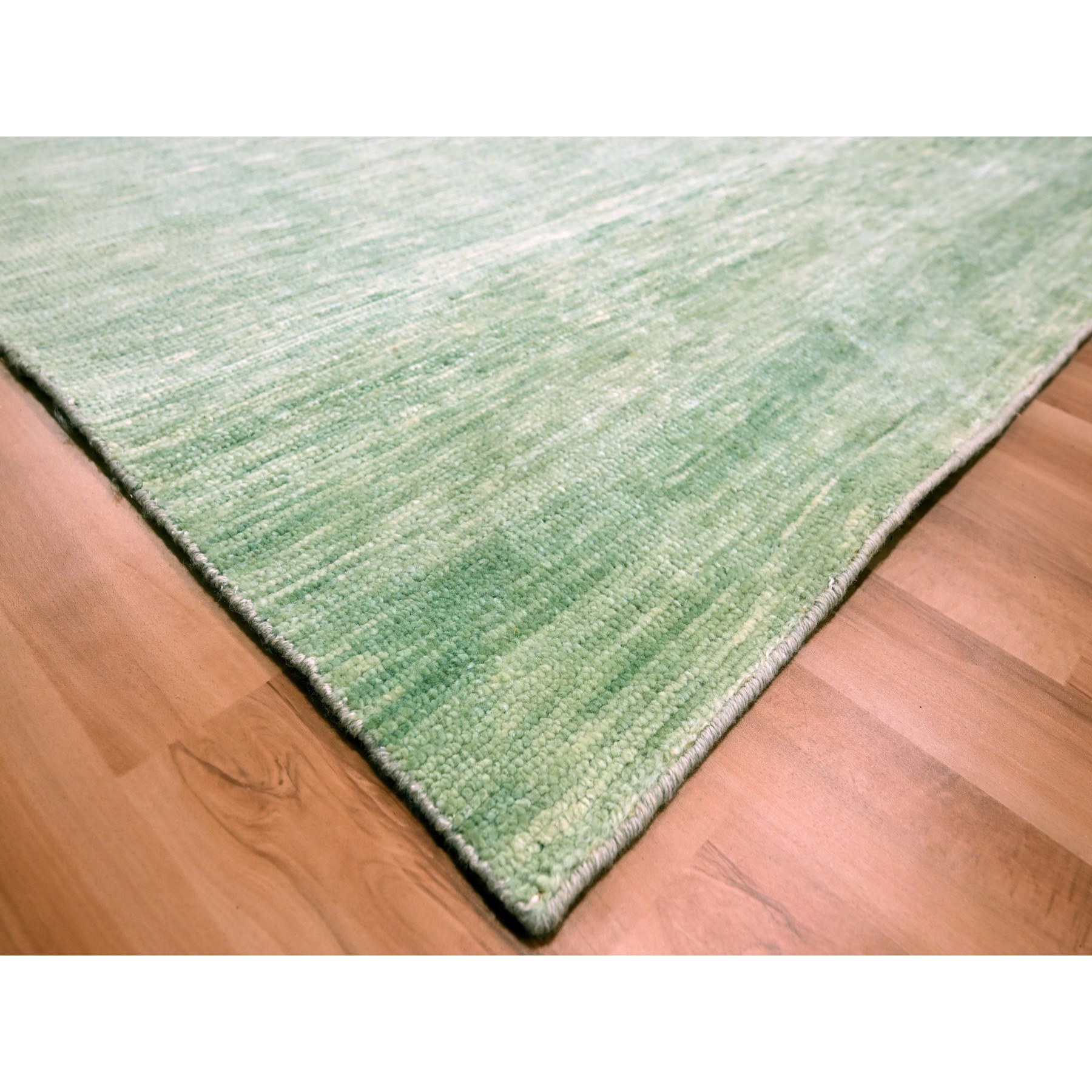 9'4"x12'4" Mist Green, Modern Plain Design, Borderless, Pure Wool, Hand Knotted, Oriental Rug Sh76080