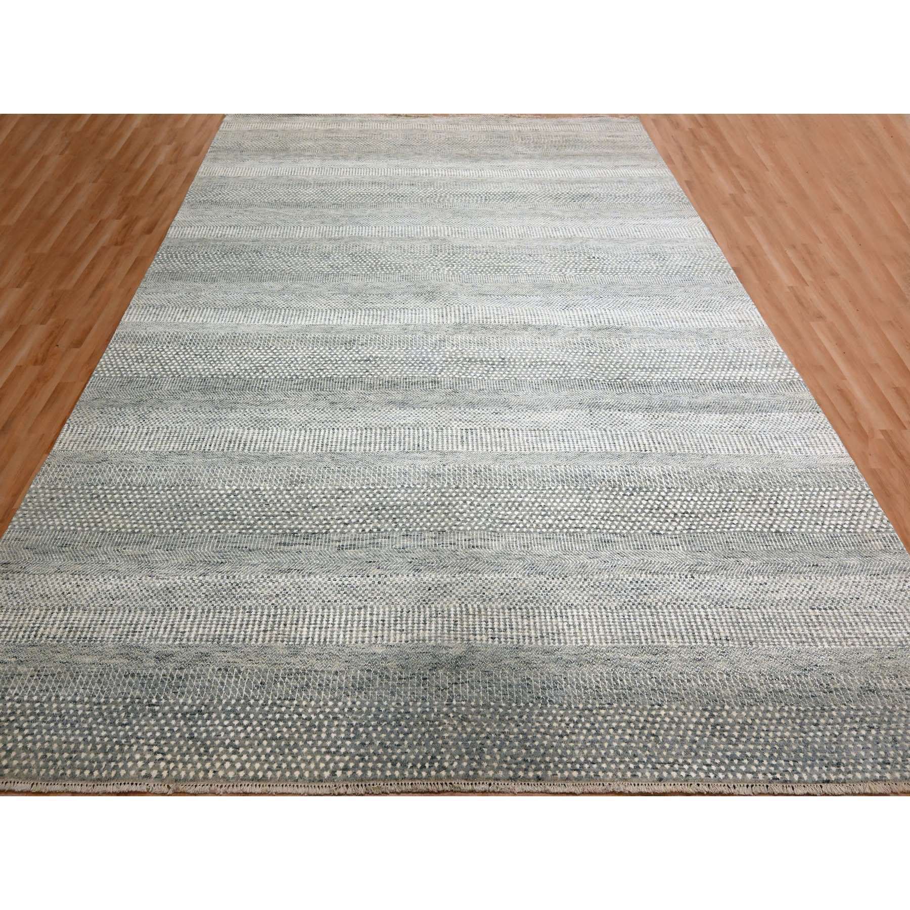 8'9"x12'3" Pastel Gray, Modern Grass Design, Hand Knotted, Borderless, Wool and Silk, Lush and Plush, Tone on Tone, Oriental Rug Sh76083
