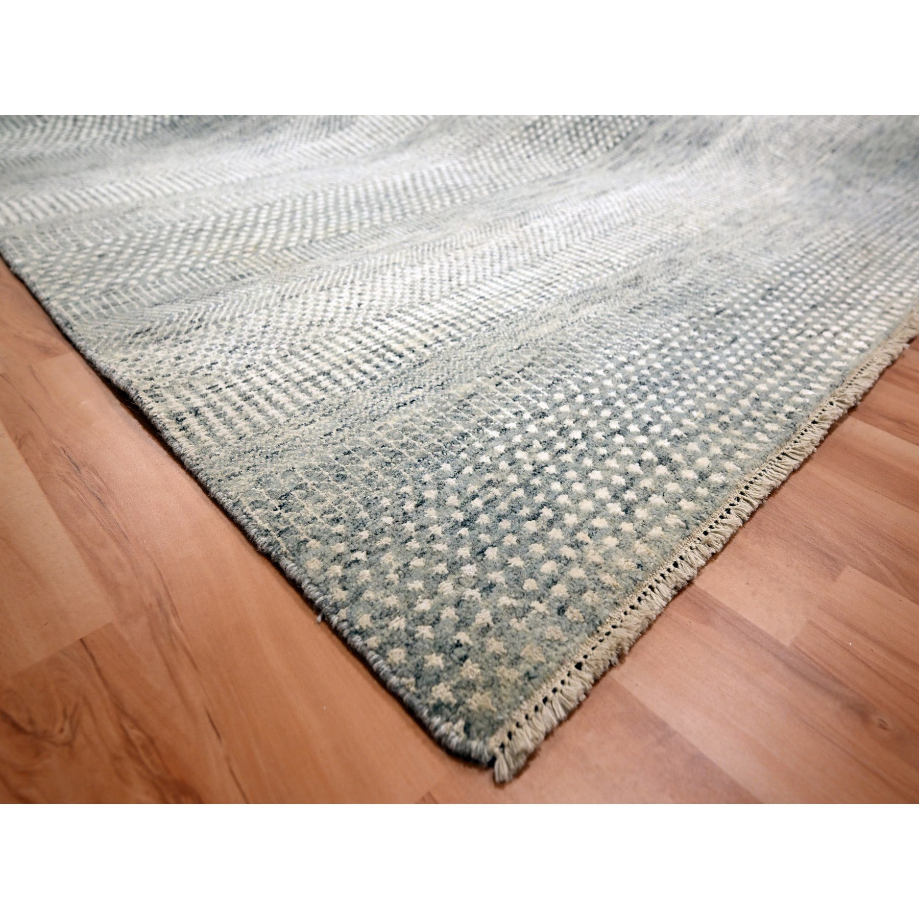 8'9"x12'3" Pastel Gray, Modern Grass Design, Hand Knotted, Borderless, Wool and Silk, Lush and Plush, Tone on Tone, Oriental Rug Sh76083