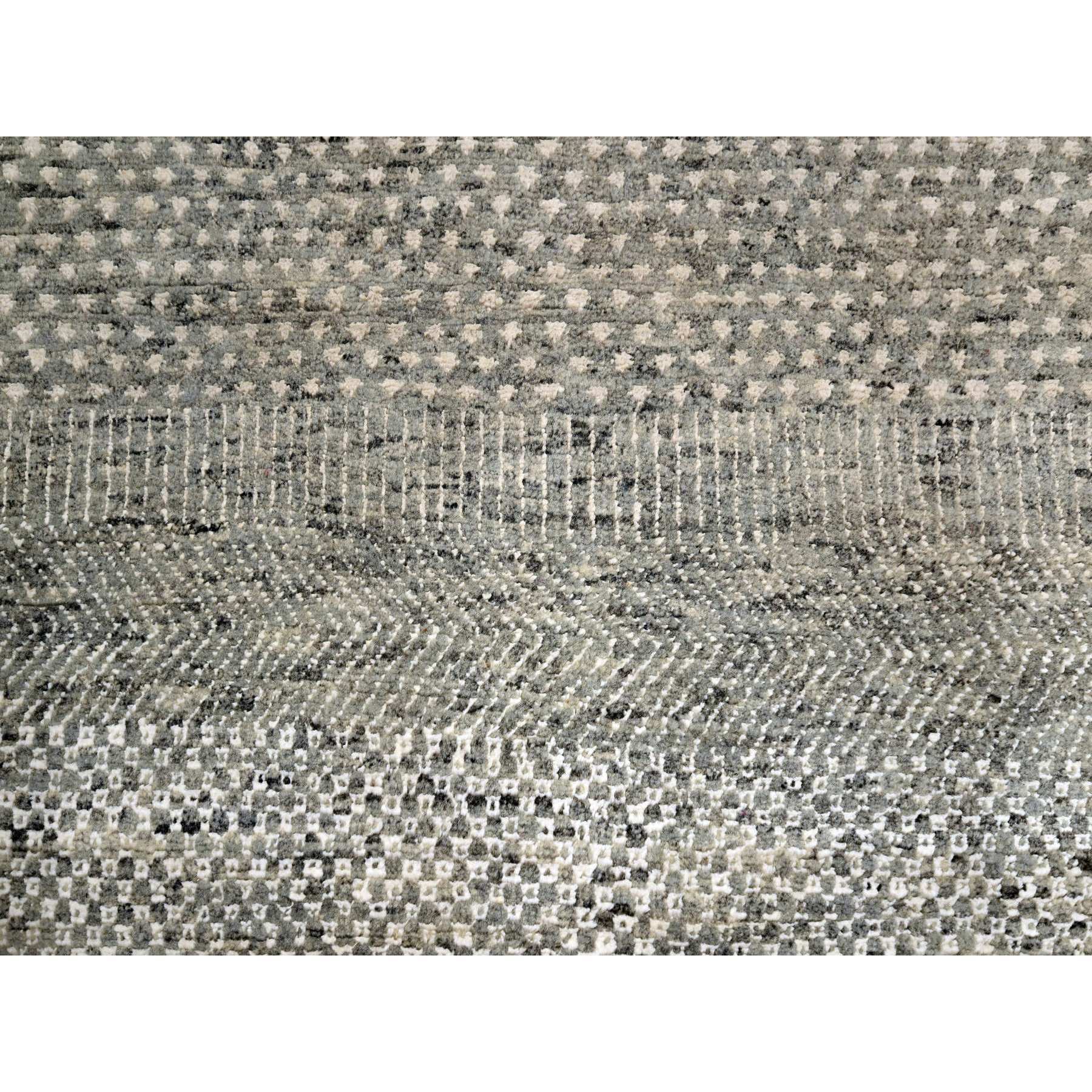 8'9"x12'3" Pastel Gray, Modern Grass Design, Hand Knotted, Borderless, Wool and Silk, Lush and Plush, Tone on Tone, Oriental Rug Sh76083