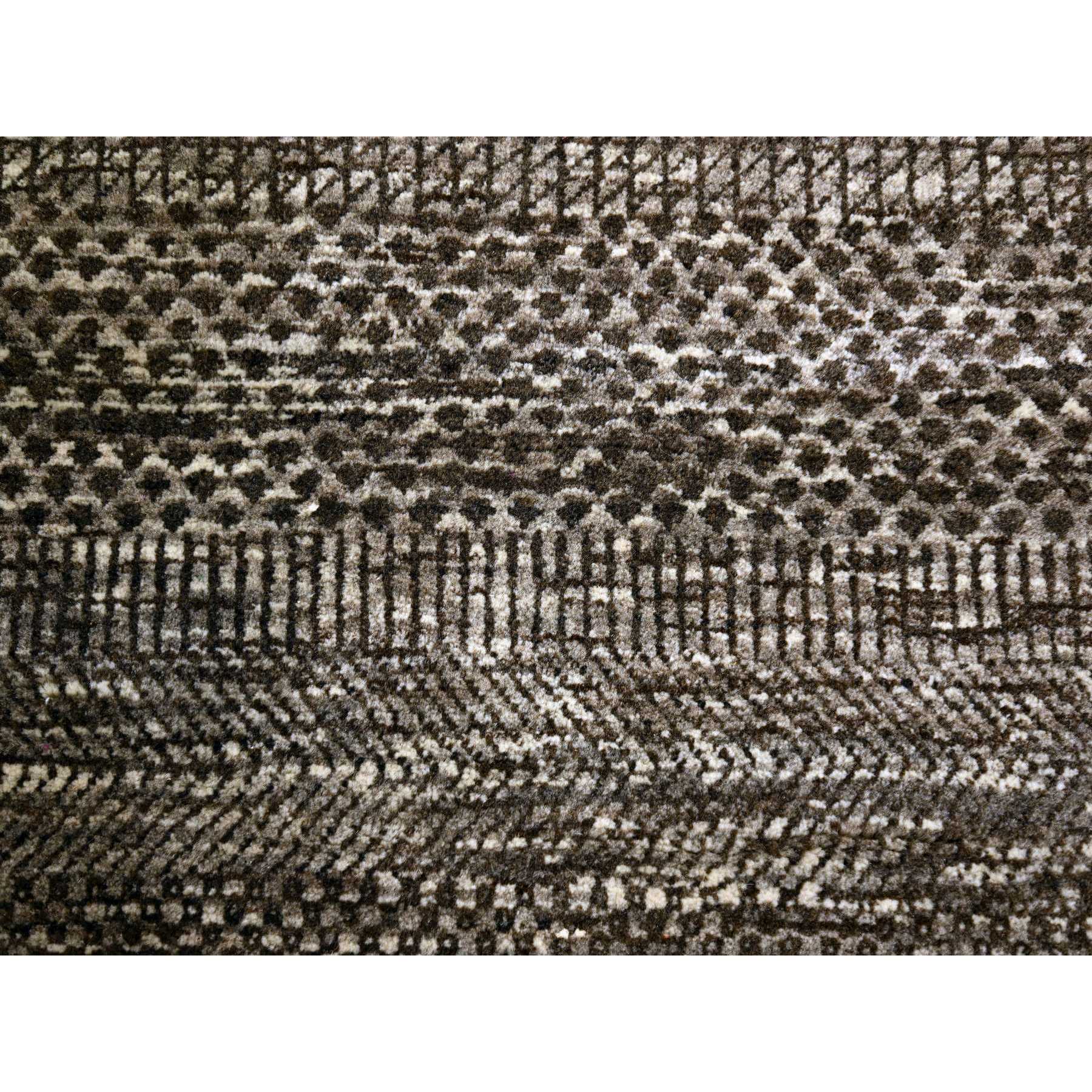 8'x10' Mocha Brown, Modern Grass Design, Hand Knotted, Borderless, Undyed Natural Wool, Lush and Plush, Tone on Tone, Oriental Rug Sh76084
