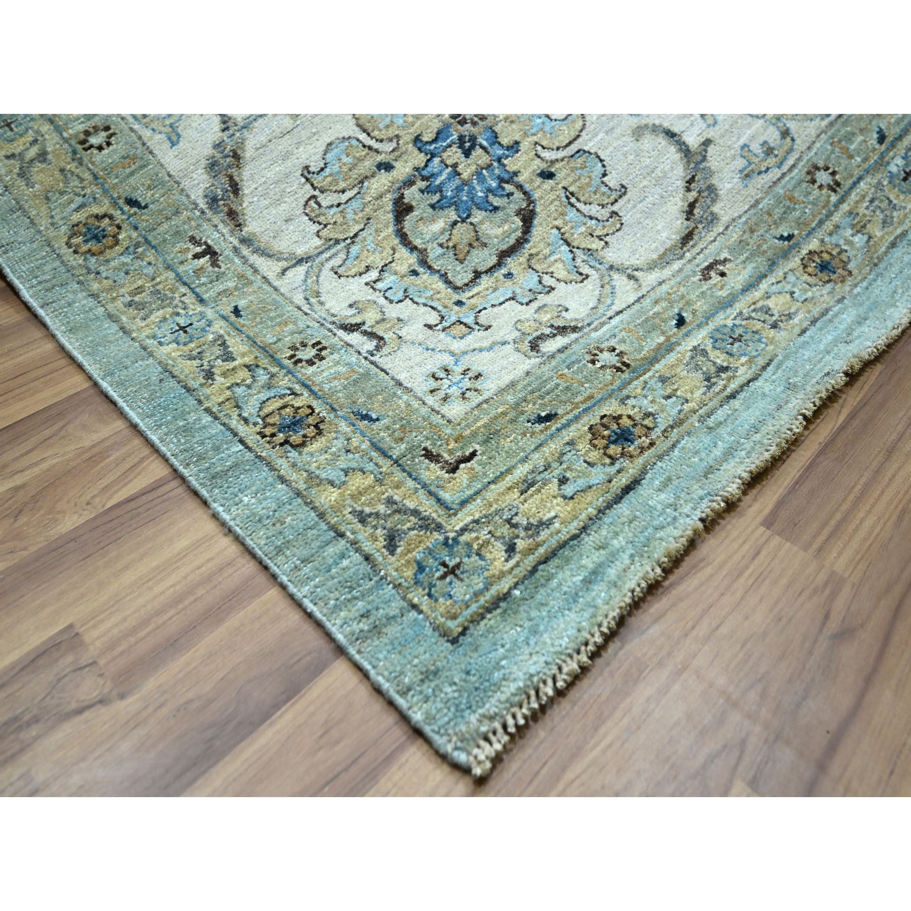 12'x18'1" Crystal Blue, Agra, Shah Abbas Flower Vines Design, Natural Dyes, Hand Knotted, Luxurious Wool, Denser Weave, Oversized, Oriental Rug Sh76106
