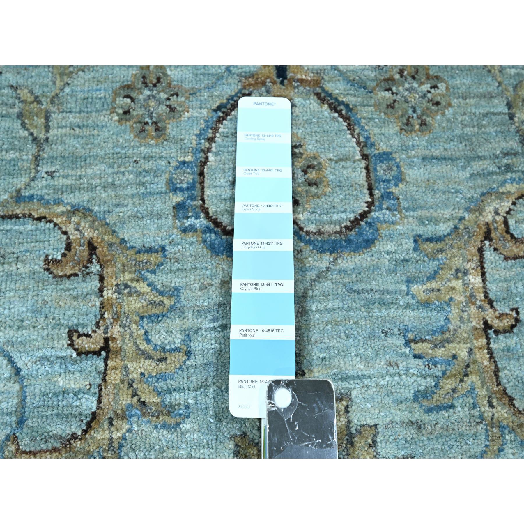 12'x18'1" Crystal Blue, Agra, Shah Abbas Flower Vines Design, Natural Dyes, Hand Knotted, Luxurious Wool, Denser Weave, Oversized, Oriental Rug Sh76106