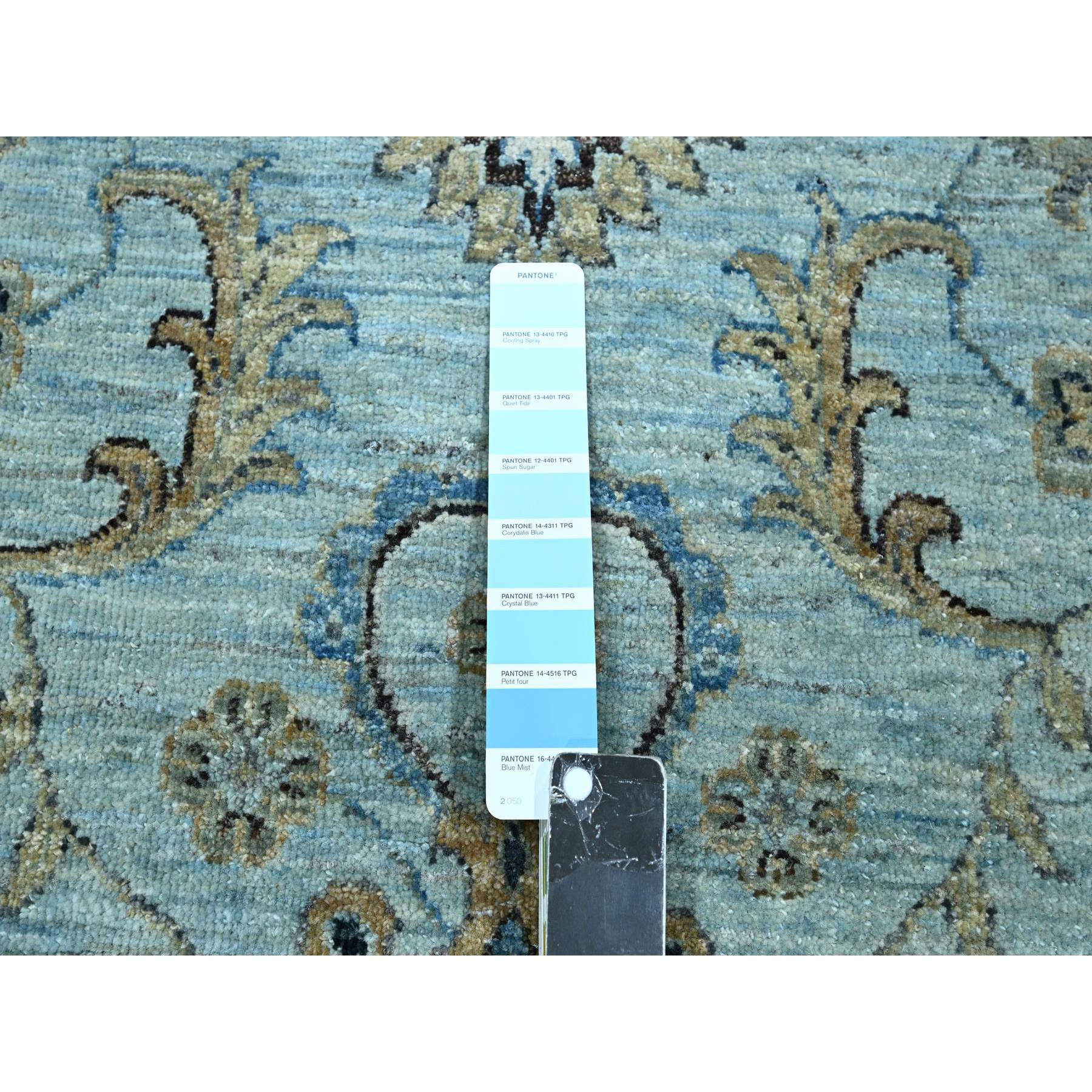 12'2"x15'3" Sapphire Blue, Agra, Shah Abbas Flower Vines Design, Vegetable Dyes, Hand Knotted, Pure Wool, Denser Weave, Oversized, Oriental Rug Sh76107