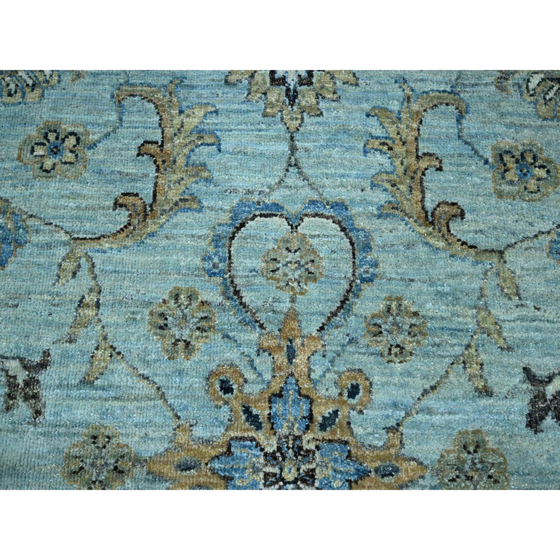 12'2"x15'3" Sapphire Blue, Agra, Shah Abbas Flower Vines Design, Vegetable Dyes, Hand Knotted, Pure Wool, Denser Weave, Oversized, Oriental Rug Sh76107