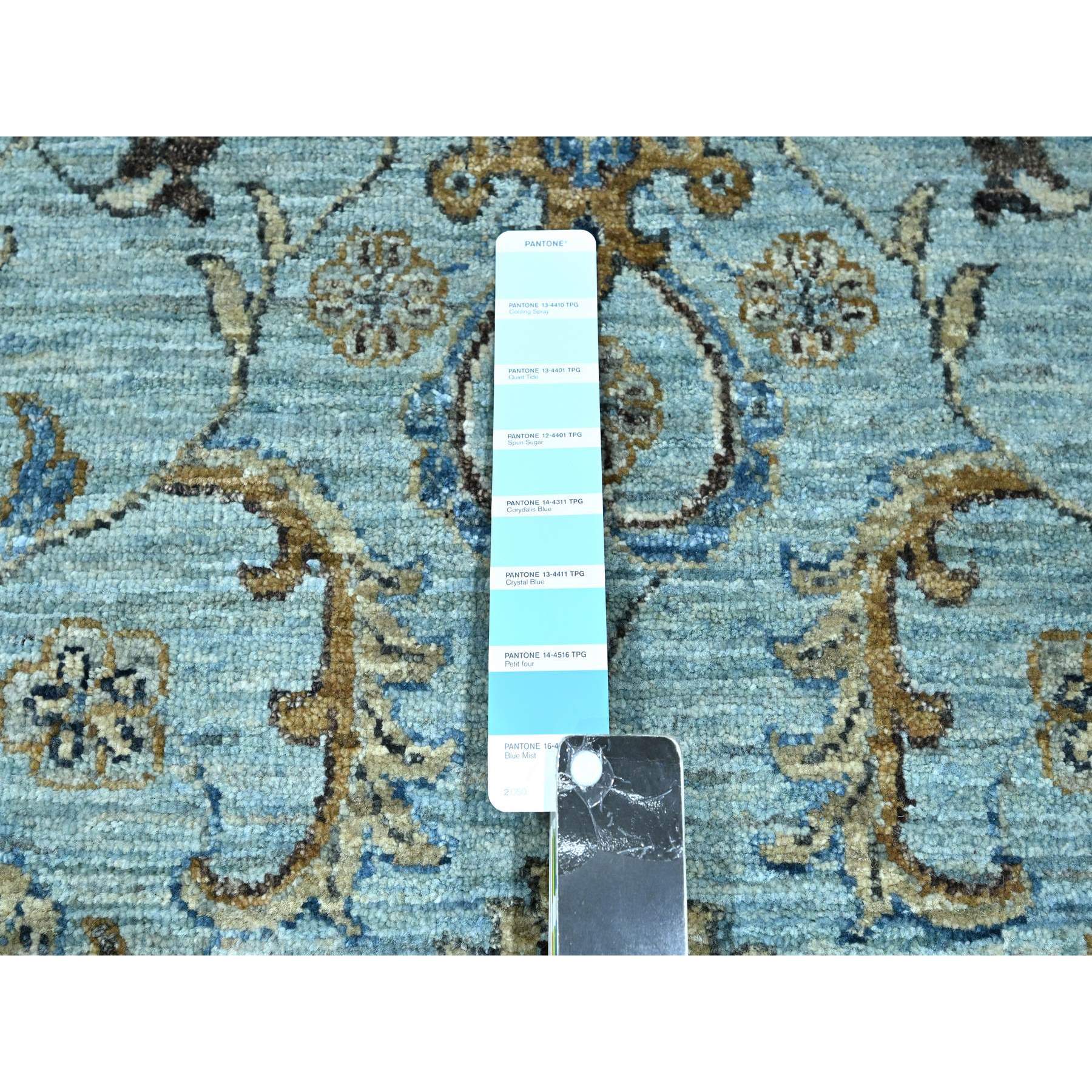 10'x13'10" Cerulean Blue, Hand Knotted, Agra, Shah Abbas Flower Vines Design, Natural Wool, Veggie Dyes, Denser Weave, Oriental Rug Sh76108