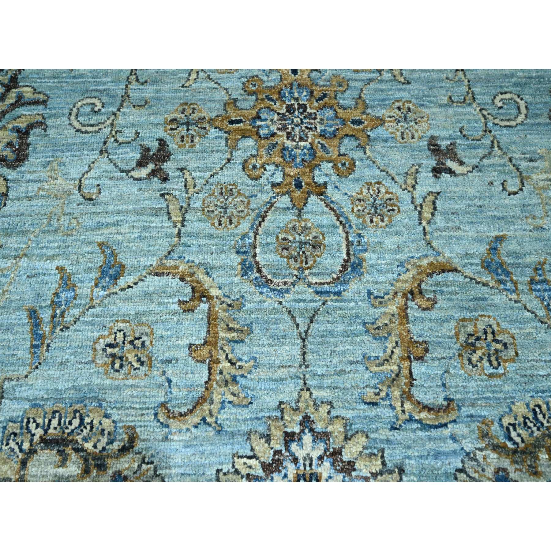 10'x13'10" Cerulean Blue, Hand Knotted, Agra, Shah Abbas Flower Vines Design, Natural Wool, Veggie Dyes, Denser Weave, Oriental Rug Sh76108