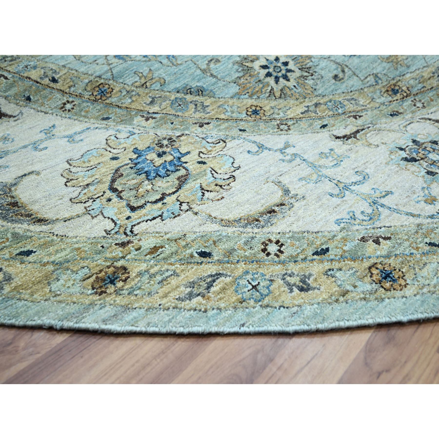 11'10"x11'10" Sapphire Blue, Agra, Shah Abbas Flower Vines Design, Denser Weave, Veggie Dyes, Hand Knotted, Luxurious Wool, Round, Oriental Rug Sh76110