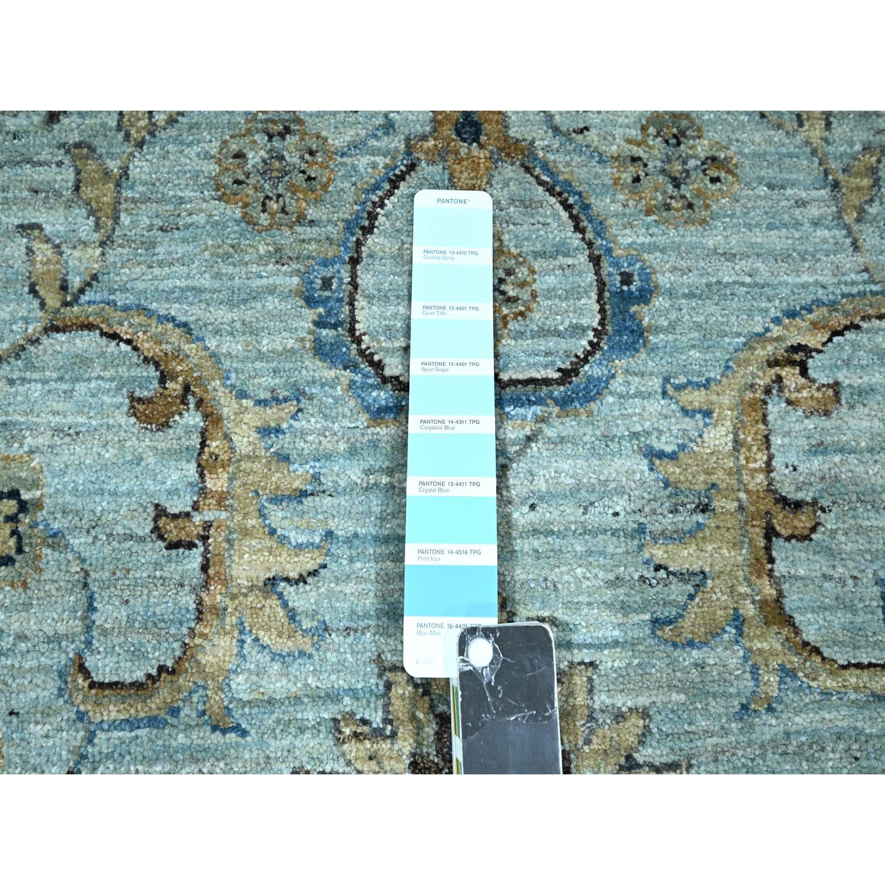 11'10"x11'10" Sapphire Blue, Agra, Shah Abbas Flower Vines Design, Denser Weave, Veggie Dyes, Hand Knotted, Luxurious Wool, Round, Oriental Rug Sh76110