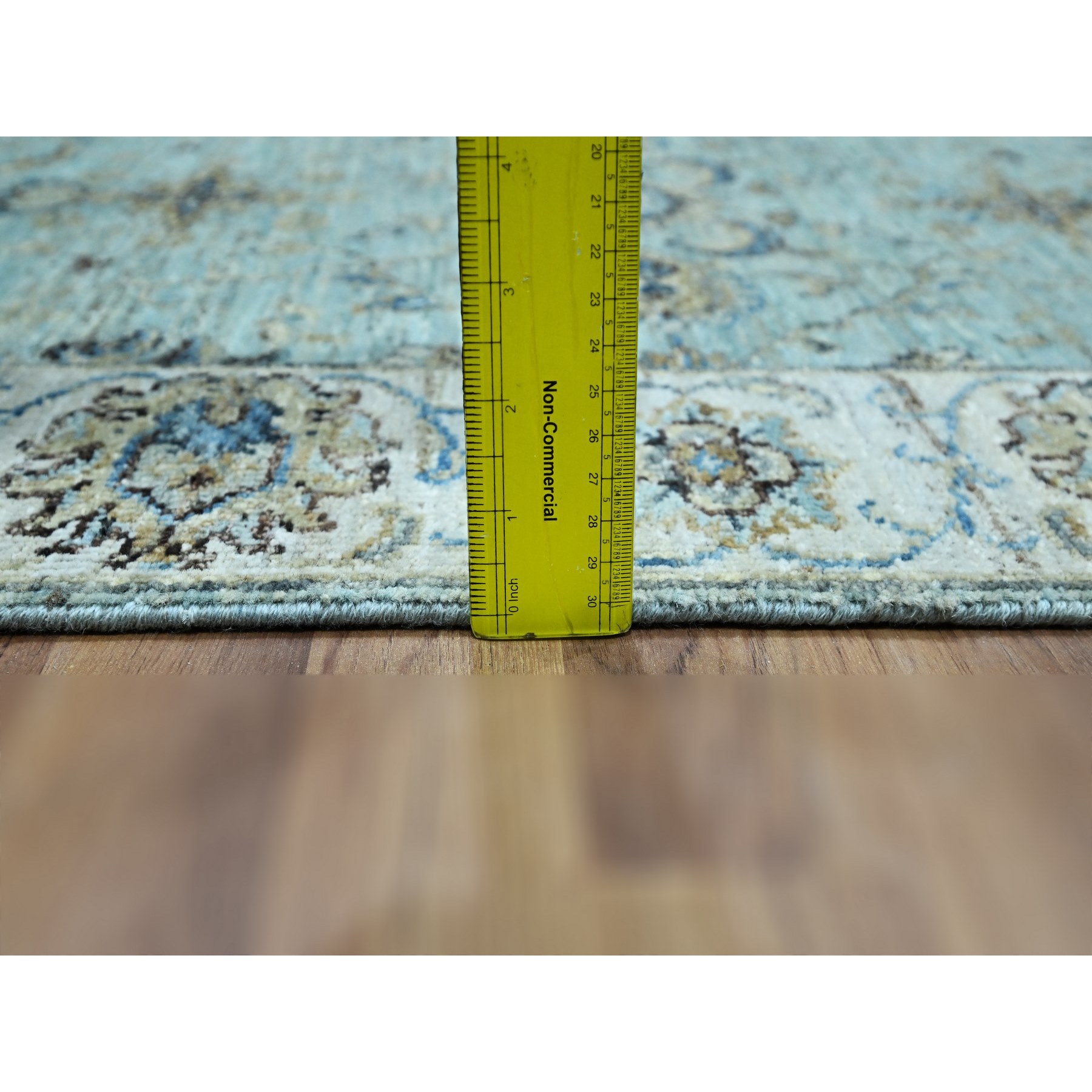 2'6"x29'10" Morning Blue, Hand Knotted, Agra, Shah Abbas Flower Vines Design, Pure Wool, Natural Dyes, Denser Weave, XL Runner, Oriental Rug Sh76111