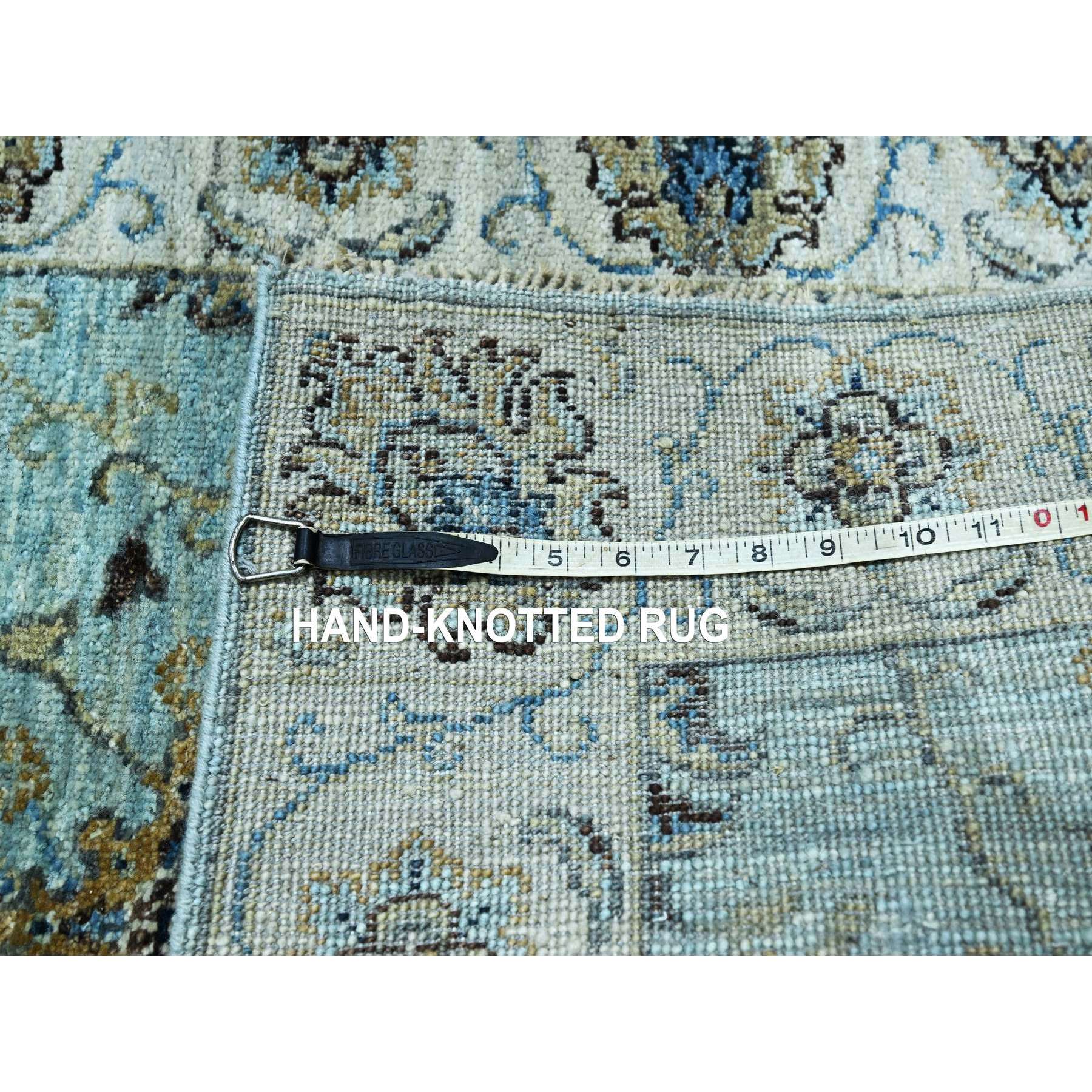 2'6"x29'10" Morning Blue, Hand Knotted, Agra, Shah Abbas Flower Vines Design, Pure Wool, Natural Dyes, Denser Weave, XL Runner, Oriental Rug Sh76111