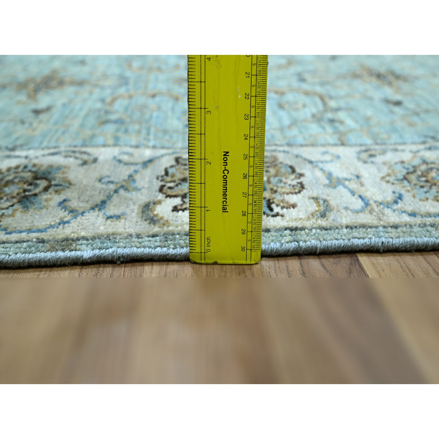 2'6"x25'7" Cerulean Blue, Pure Wool, Agra, Shah Abbas Flower Vines Design, Vegetable Dyes, Hand Knotted, Denser Weave, XL Runner, Oriental Rug Sh76112