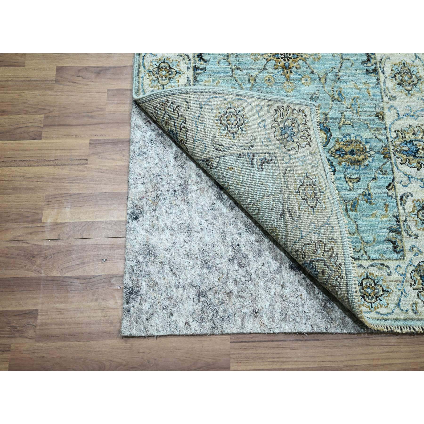 2'9"x24'3" Mist Blue, Natural Dyes, Agra, Shah Abbas Flower Vines Design, Luxurious Wool, Hand Knotted, Denser Weave, XL Runner, Oriental Rug Sh76113