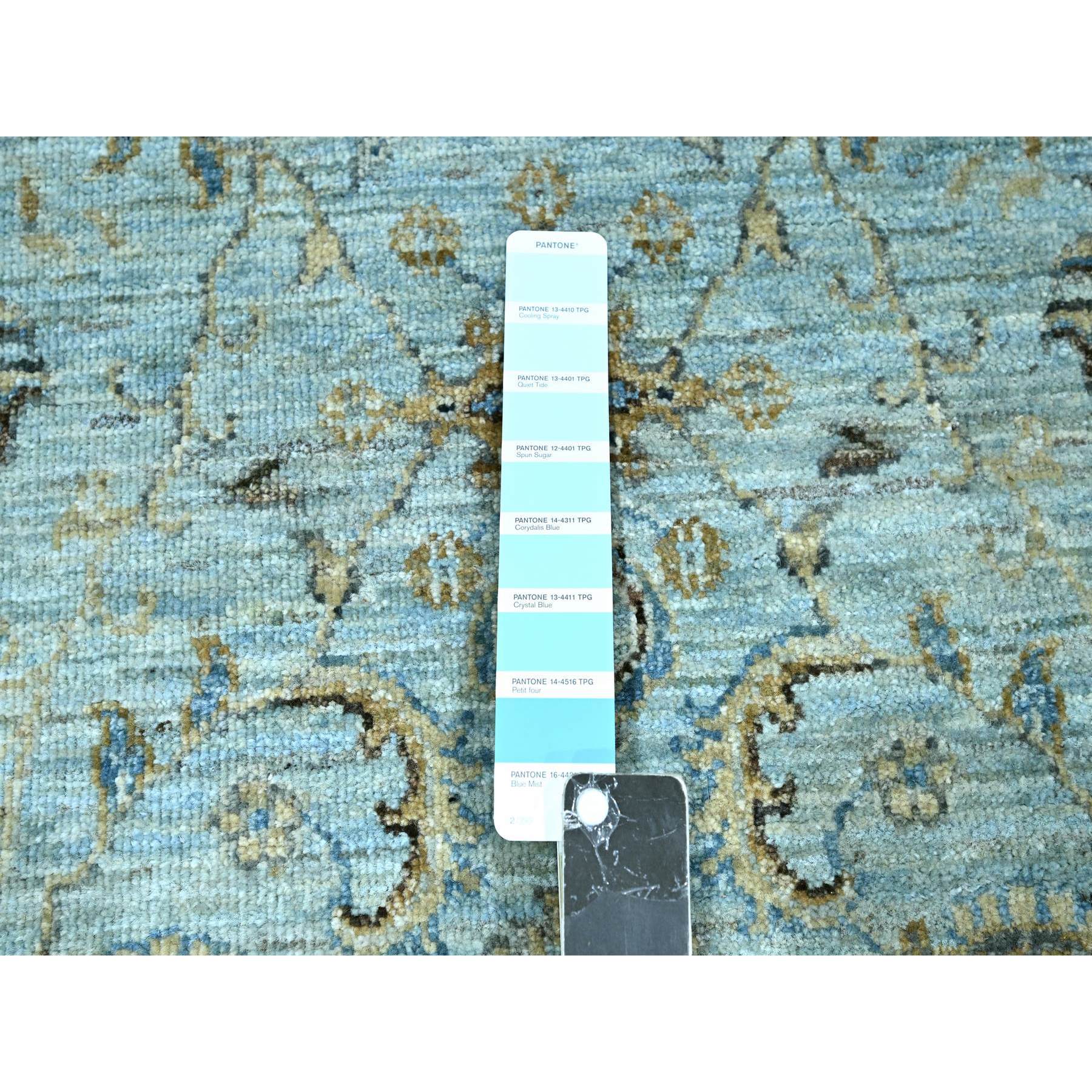 2'9"x24'3" Mist Blue, Natural Dyes, Agra, Shah Abbas Flower Vines Design, Luxurious Wool, Hand Knotted, Denser Weave, XL Runner, Oriental Rug Sh76113