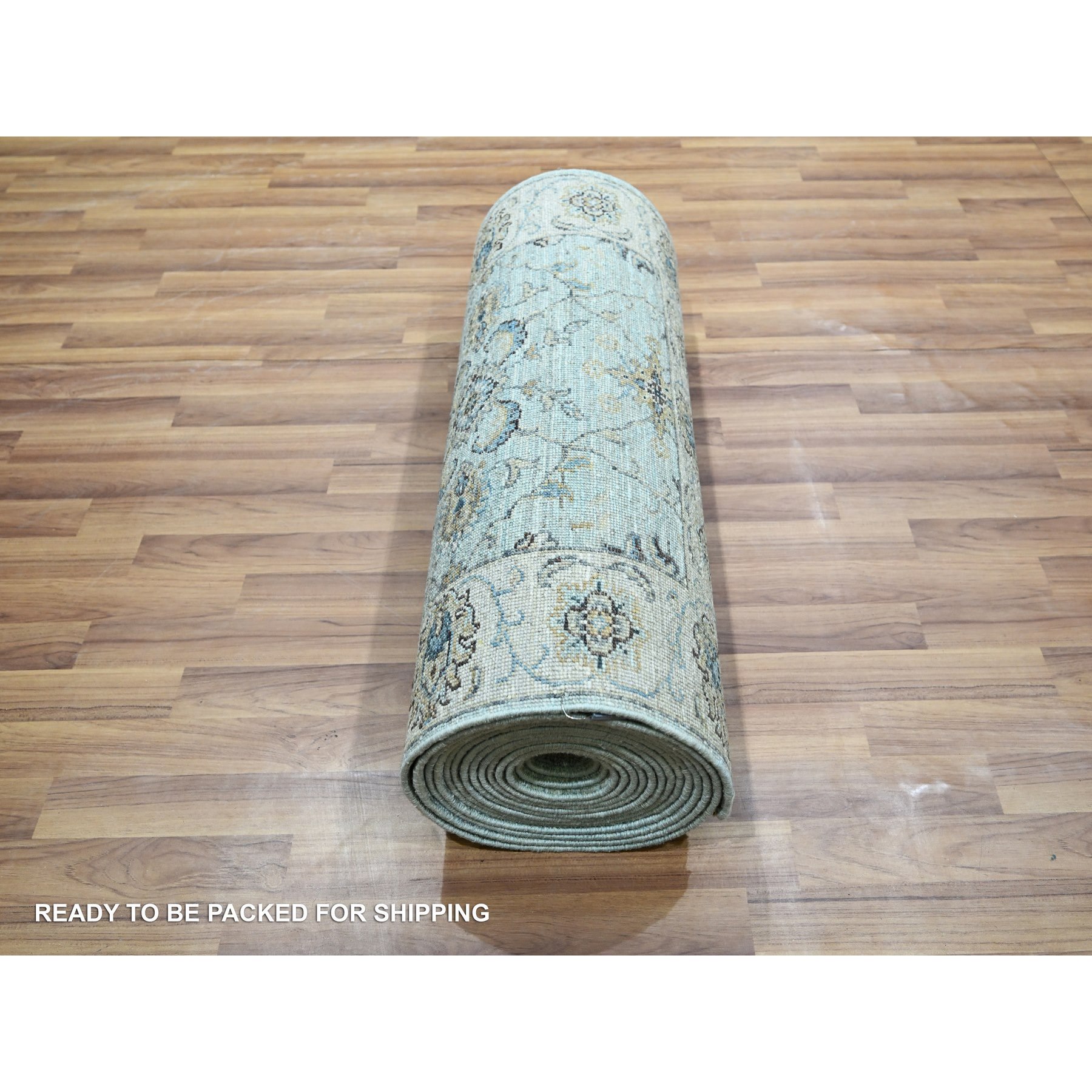 2'9"x24'3" Mist Blue, Natural Dyes, Agra, Shah Abbas Flower Vines Design, Luxurious Wool, Hand Knotted, Denser Weave, XL Runner, Oriental Rug Sh76113