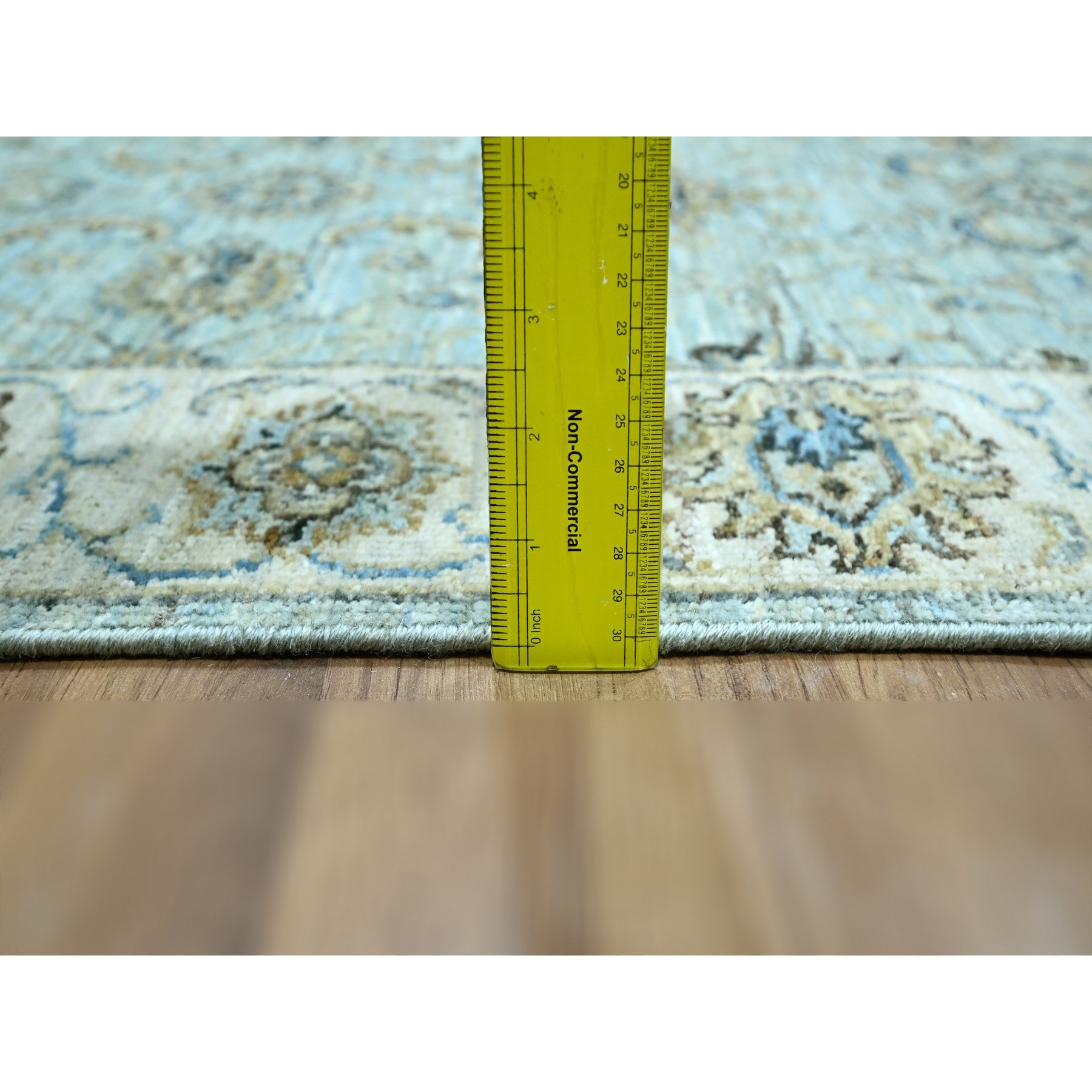 2'9"x24'3" Mist Blue, Natural Dyes, Agra, Shah Abbas Flower Vines Design, Luxurious Wool, Hand Knotted, Denser Weave, XL Runner, Oriental Rug Sh76113