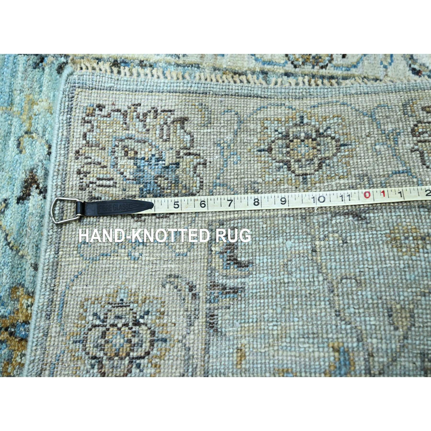 2'9"x24'3" Mist Blue, Natural Dyes, Agra, Shah Abbas Flower Vines Design, Luxurious Wool, Hand Knotted, Denser Weave, XL Runner, Oriental Rug Sh76113