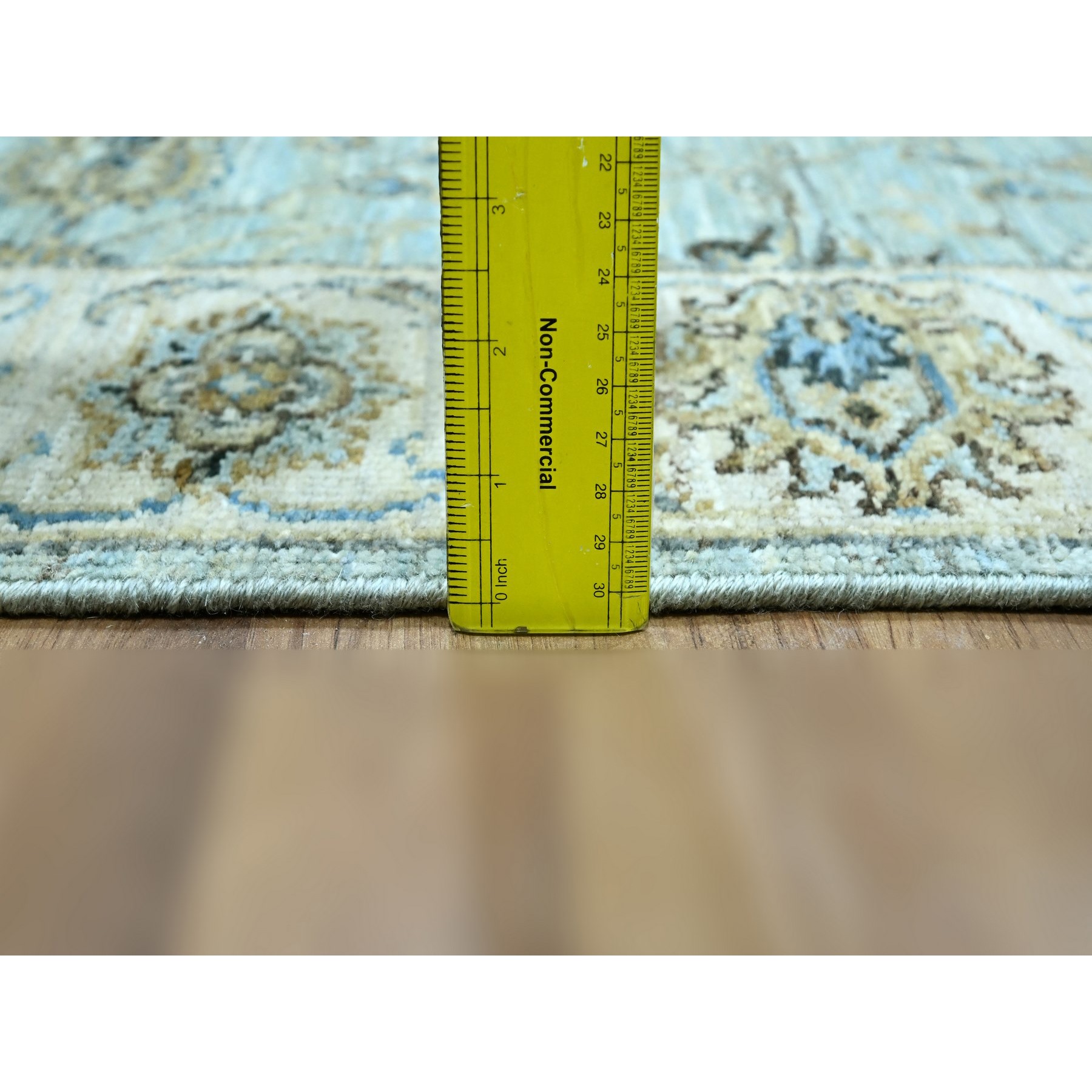 2'7"x22' Sky Blue, Natural Dyes, Hand Knotted, Agra, Shah Abbas Flower Vines Design, Pure Wool, Denser Weave, XL Runner, Oriental Rug Sh76114