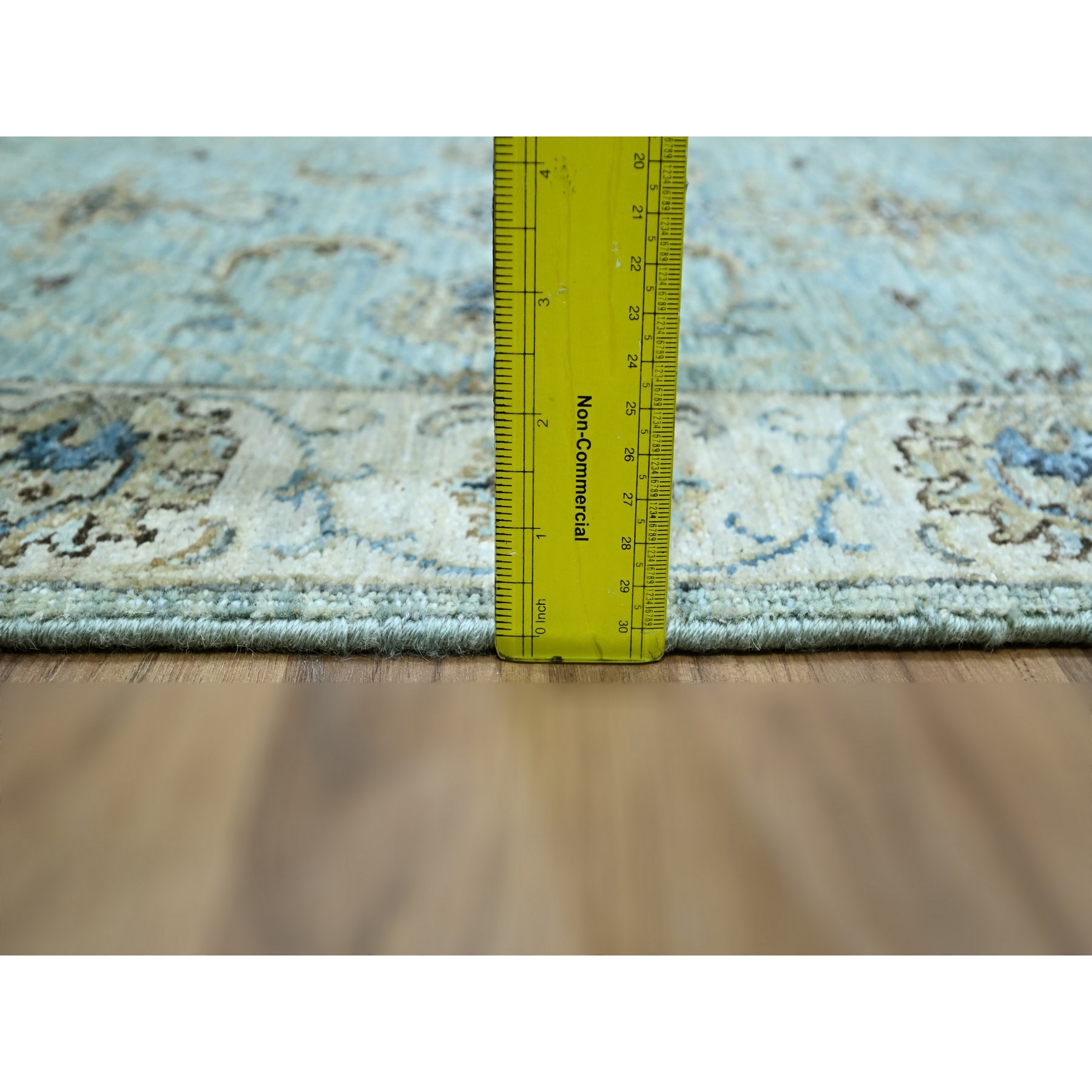 2'6"x15'9" Cerulean Blue, Hand Knotted, Agra, Shah Abbas Flower Vines Design, Veggie Dyes, Pure Wool, Denser Weave, XL Runner, Oriental Rug Sh76115