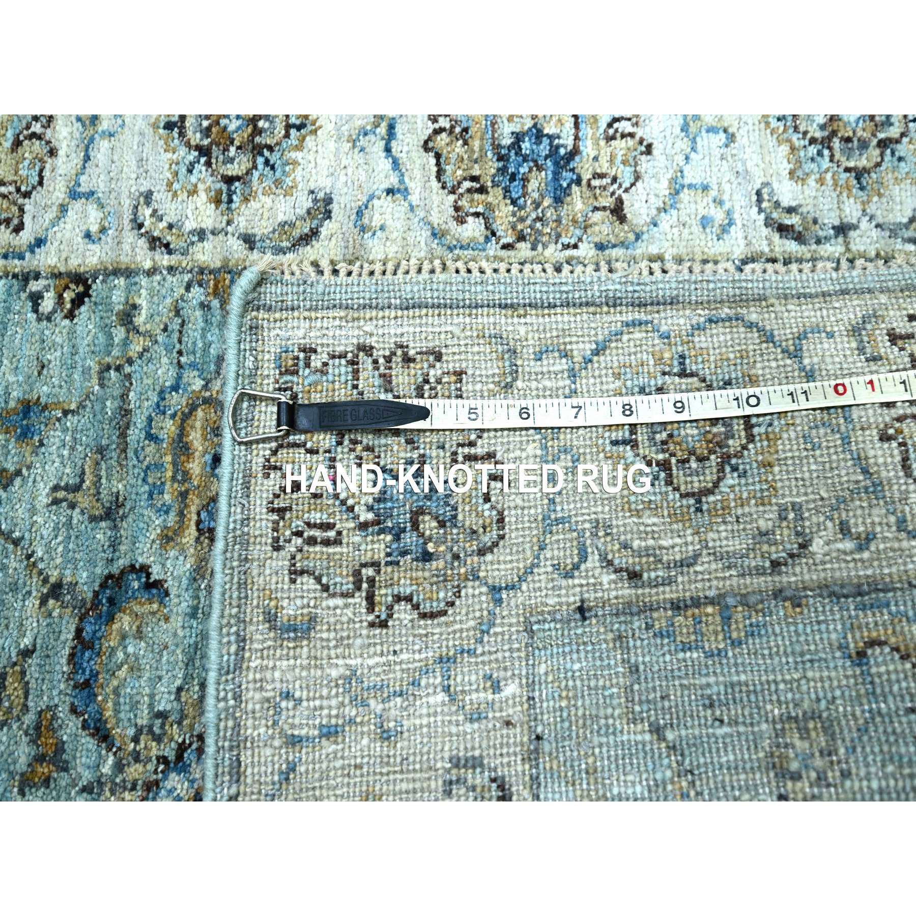 2'6"x15'9" Cerulean Blue, Hand Knotted, Agra, Shah Abbas Flower Vines Design, Veggie Dyes, Pure Wool, Denser Weave, XL Runner, Oriental Rug Sh76115