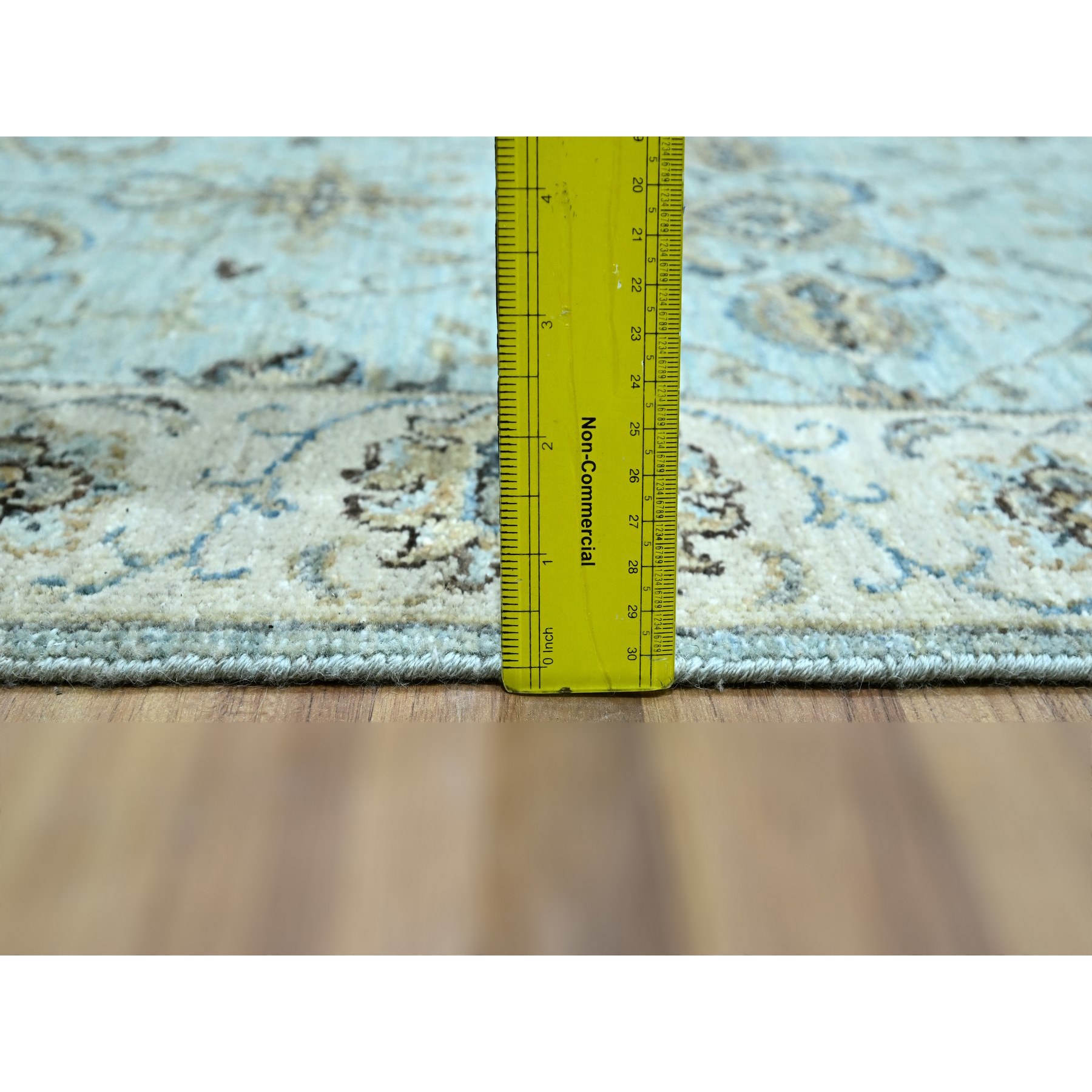 2'7"x14' Morning Blue, Agra, Shah Abbas Flower Vines Design, Luxurious Wool, Veggie Dyes, Hand Knotted, Denser Weave, Runner, Oriental Rug Sh76116