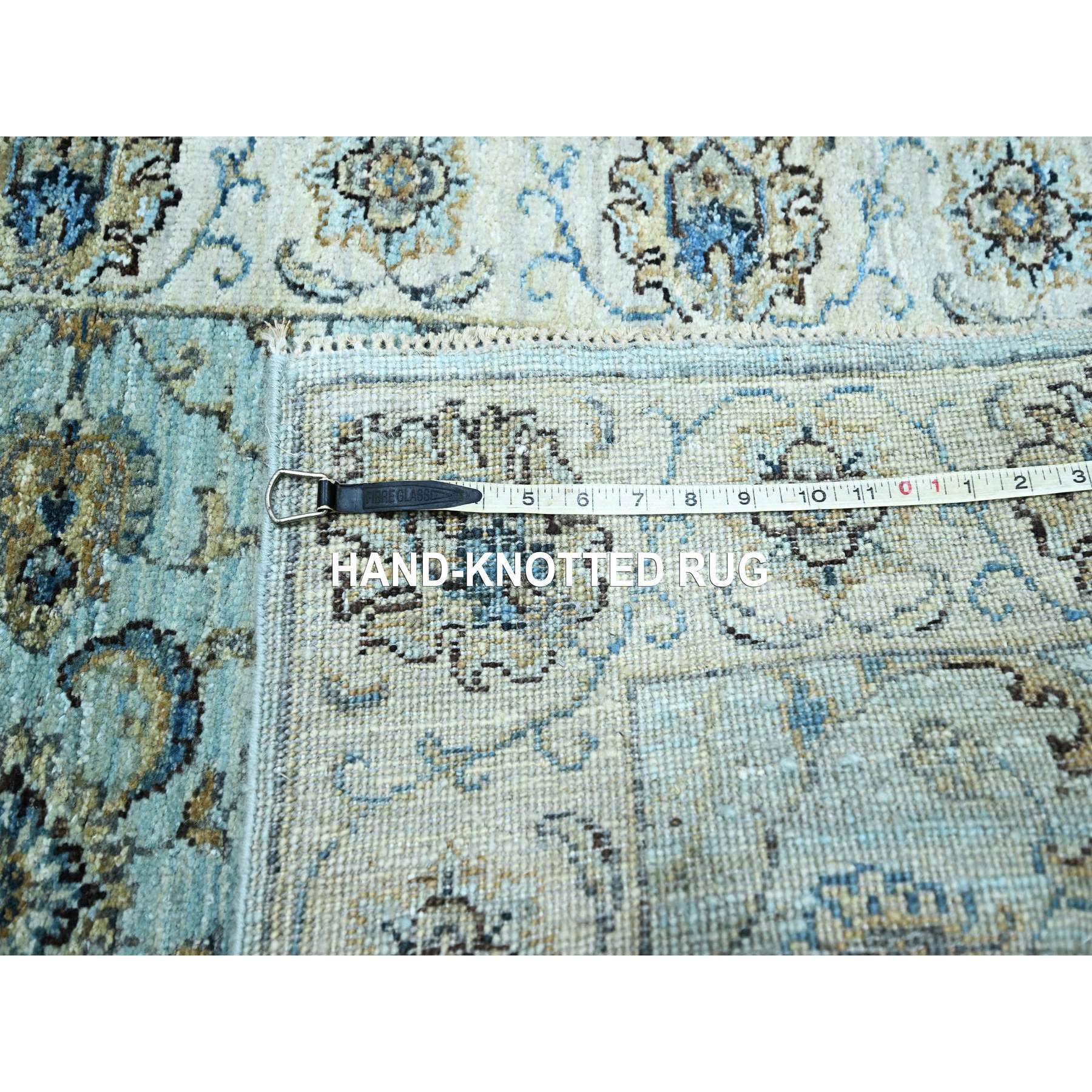 2'7"x14' Morning Blue, Agra, Shah Abbas Flower Vines Design, Luxurious Wool, Veggie Dyes, Hand Knotted, Denser Weave, Runner, Oriental Rug Sh76116