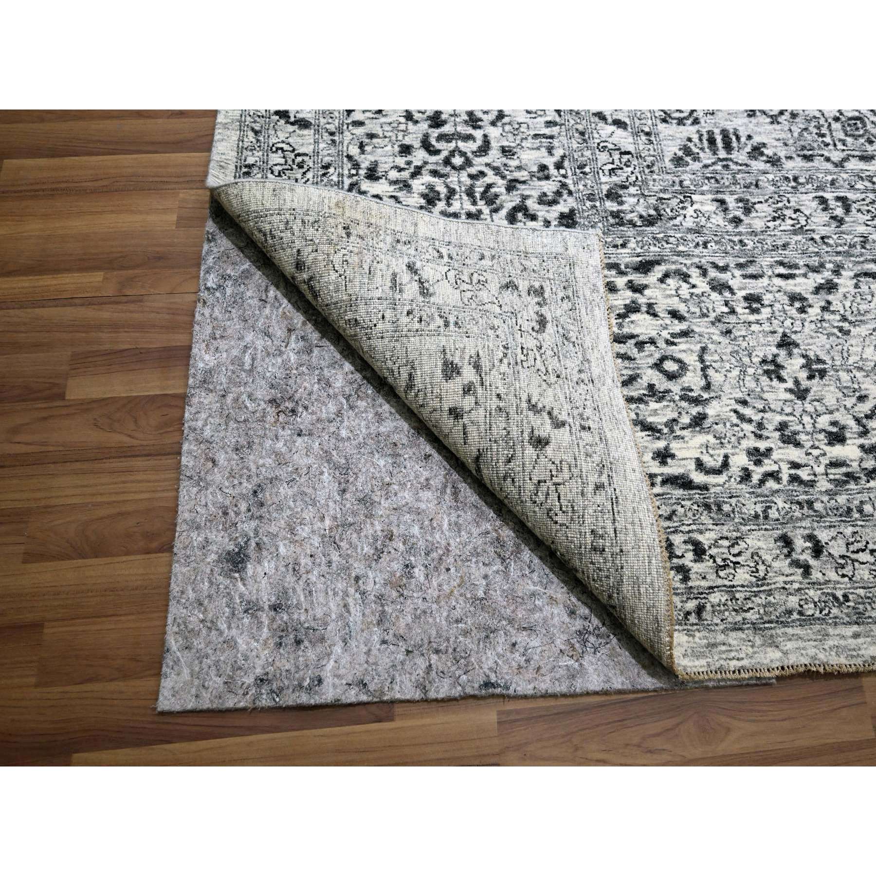 15'x20' Powder White, Mamluk Dynasty, Tone on Tone Design, Undyed Natural Wool, Densely Woven, Hand Knotted, Oversized, Oriental Rug Sh76119