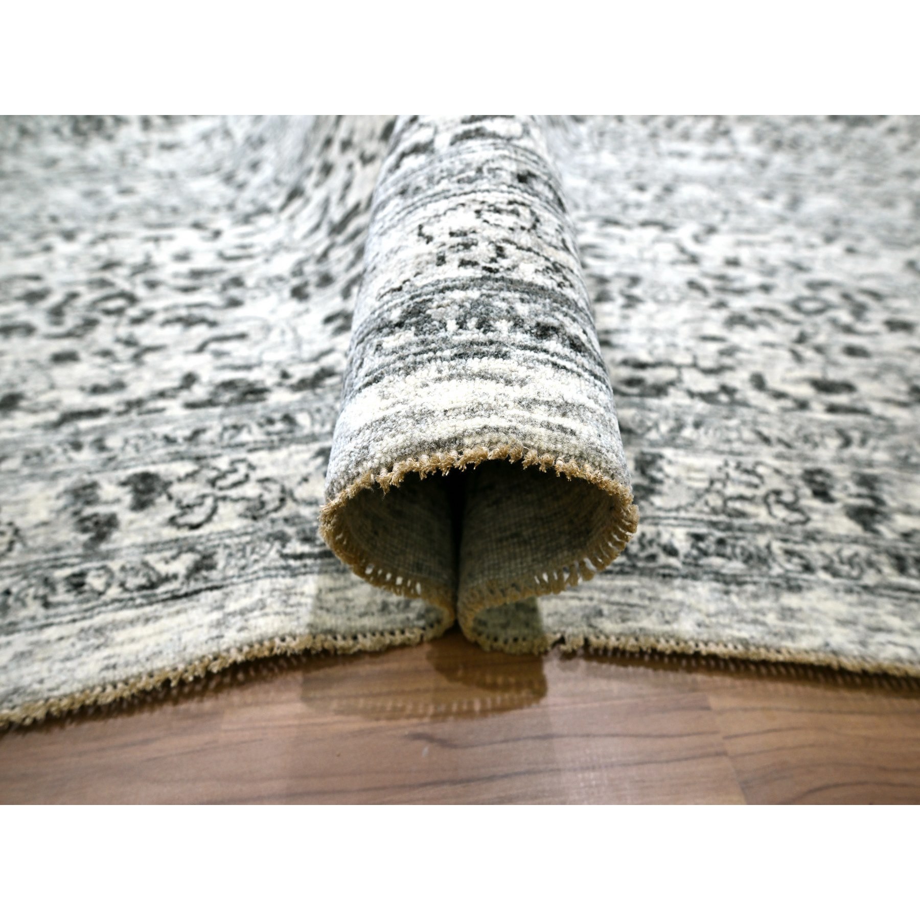 15'x20' Powder White, Mamluk Dynasty, Tone on Tone Design, Undyed Natural Wool, Densely Woven, Hand Knotted, Oversized, Oriental Rug Sh76119