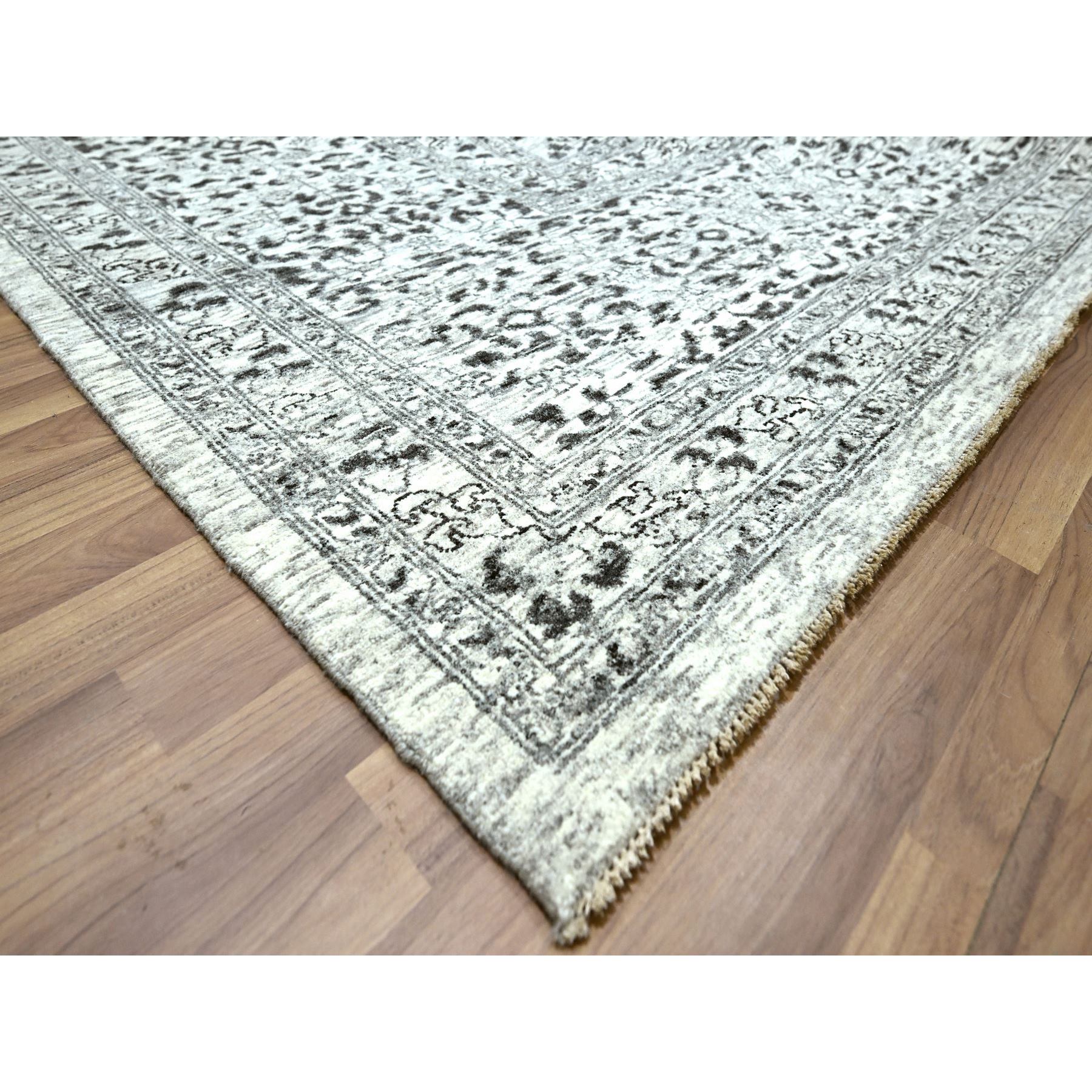 15'x20' Powder White, Mamluk Dynasty, Tone on Tone Design, Undyed Natural Wool, Densely Woven, Hand Knotted, Oversized, Oriental Rug Sh76119