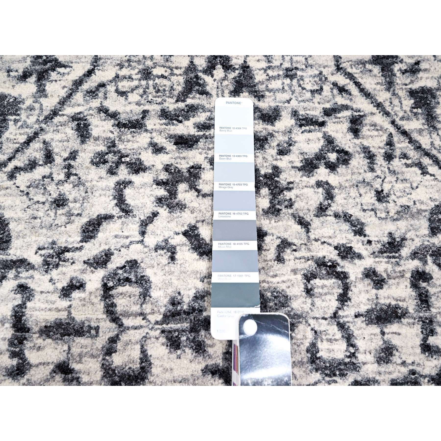 15'x20' Powder White, Mamluk Dynasty, Tone on Tone Design, Undyed Natural Wool, Densely Woven, Hand Knotted, Oversized, Oriental Rug Sh76119