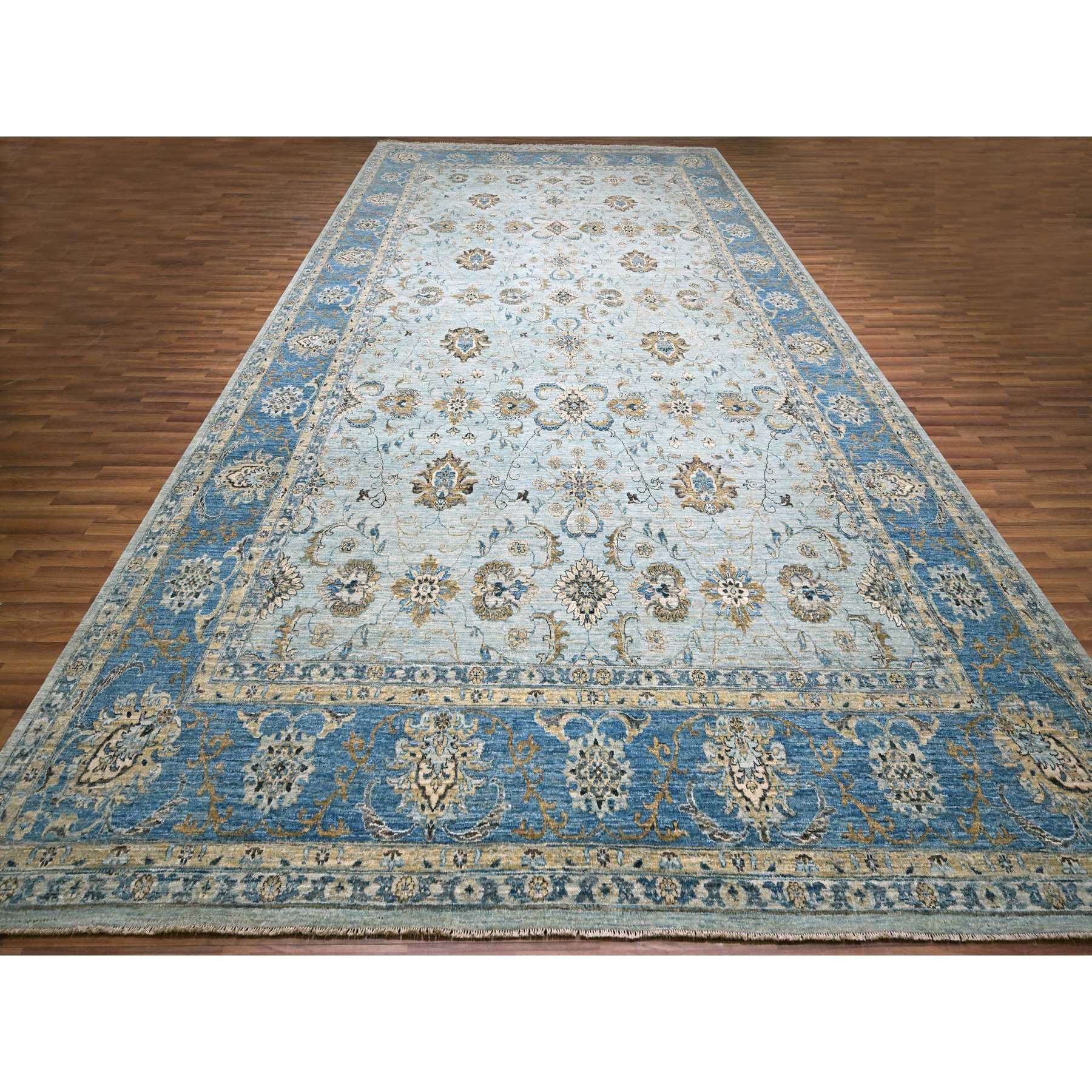 12'x18' Crystal Blue, All Over Shah Abbas Flower Design, Veggie Dyes, Denser Weave, Agra, Pure Wool, Hand Knotted, Oversized, Oriental Rug Sh76121
