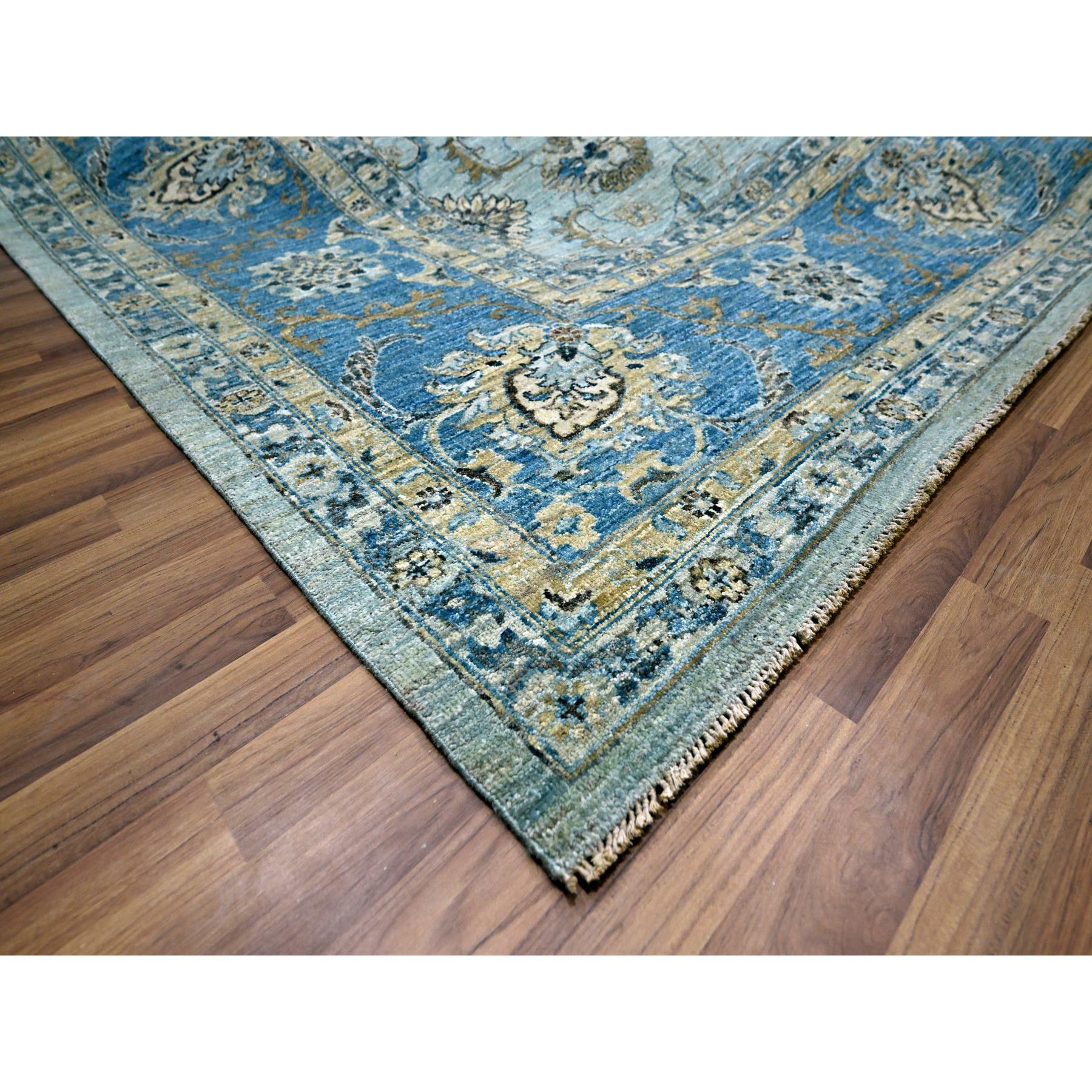 12'x18' Crystal Blue, All Over Shah Abbas Flower Design, Veggie Dyes, Denser Weave, Agra, Pure Wool, Hand Knotted, Oversized, Oriental Rug Sh76121