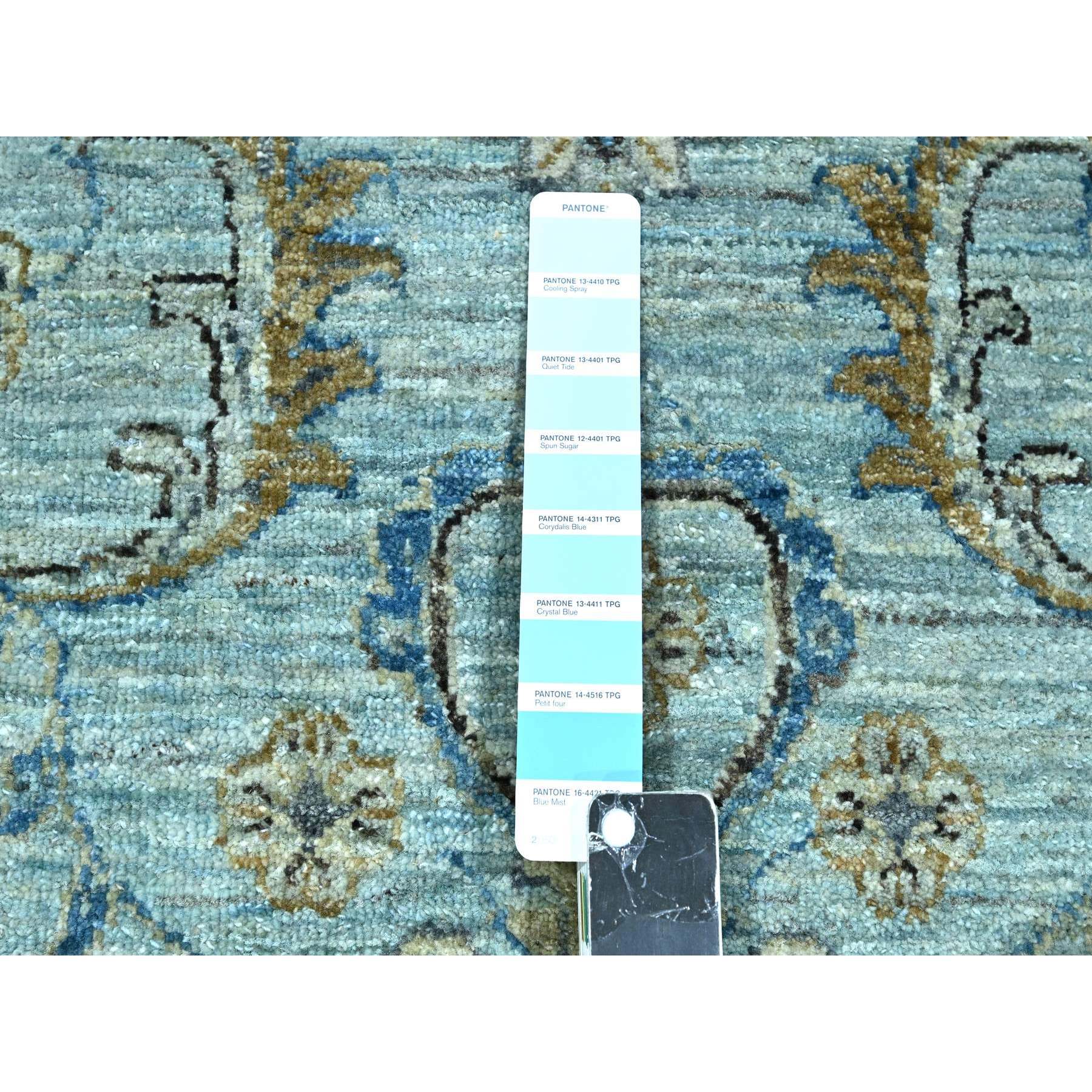 12'x18' Crystal Blue, All Over Shah Abbas Flower Design, Veggie Dyes, Denser Weave, Agra, Pure Wool, Hand Knotted, Oversized, Oriental Rug Sh76121