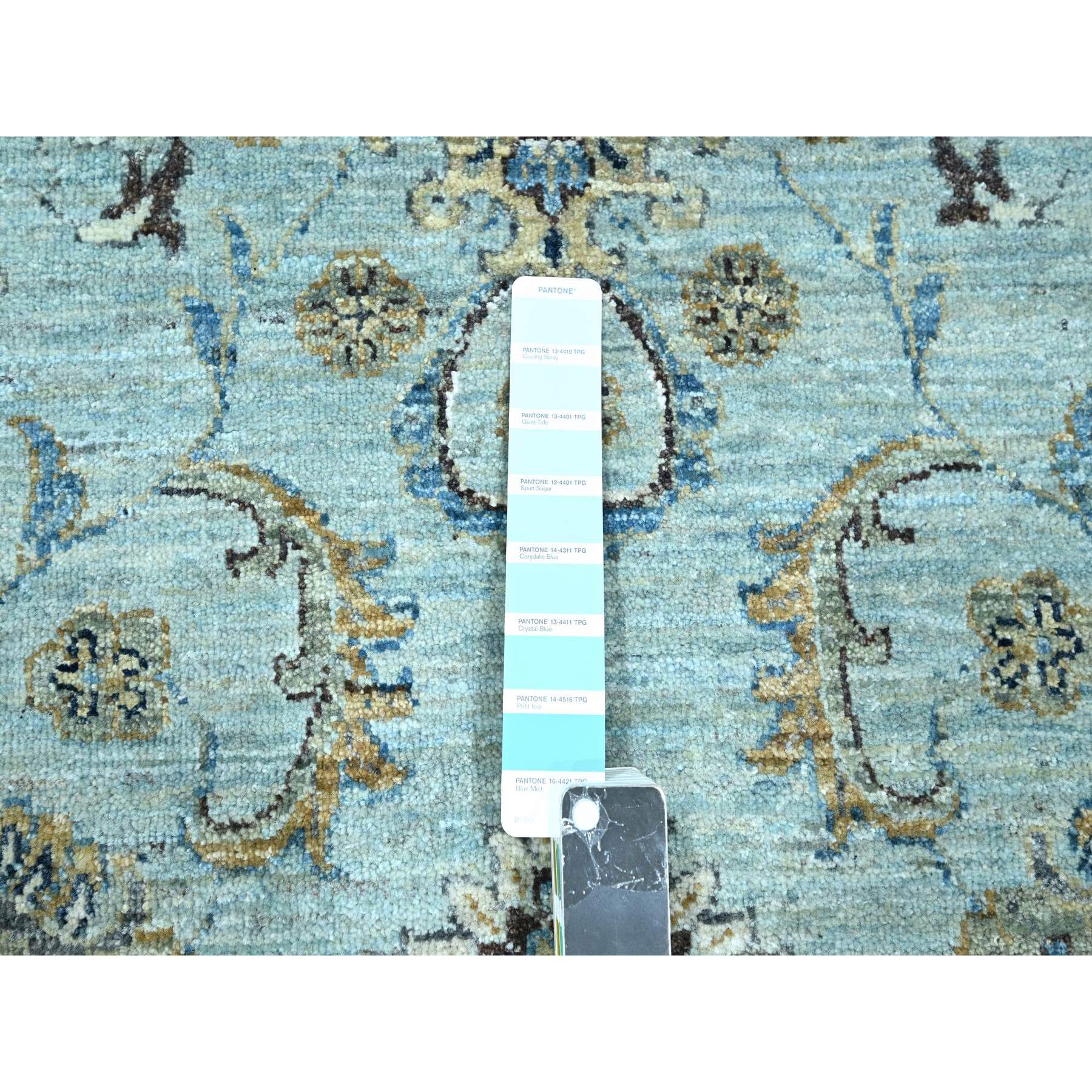 9'10"x13'9" Celeste Blue, Shah Abbas Flower Pattern, Natural Dyes, Denser Weave, Traditional Agra Design, Pure Wool, Hand Knotted, Oriental Rug Sh76122