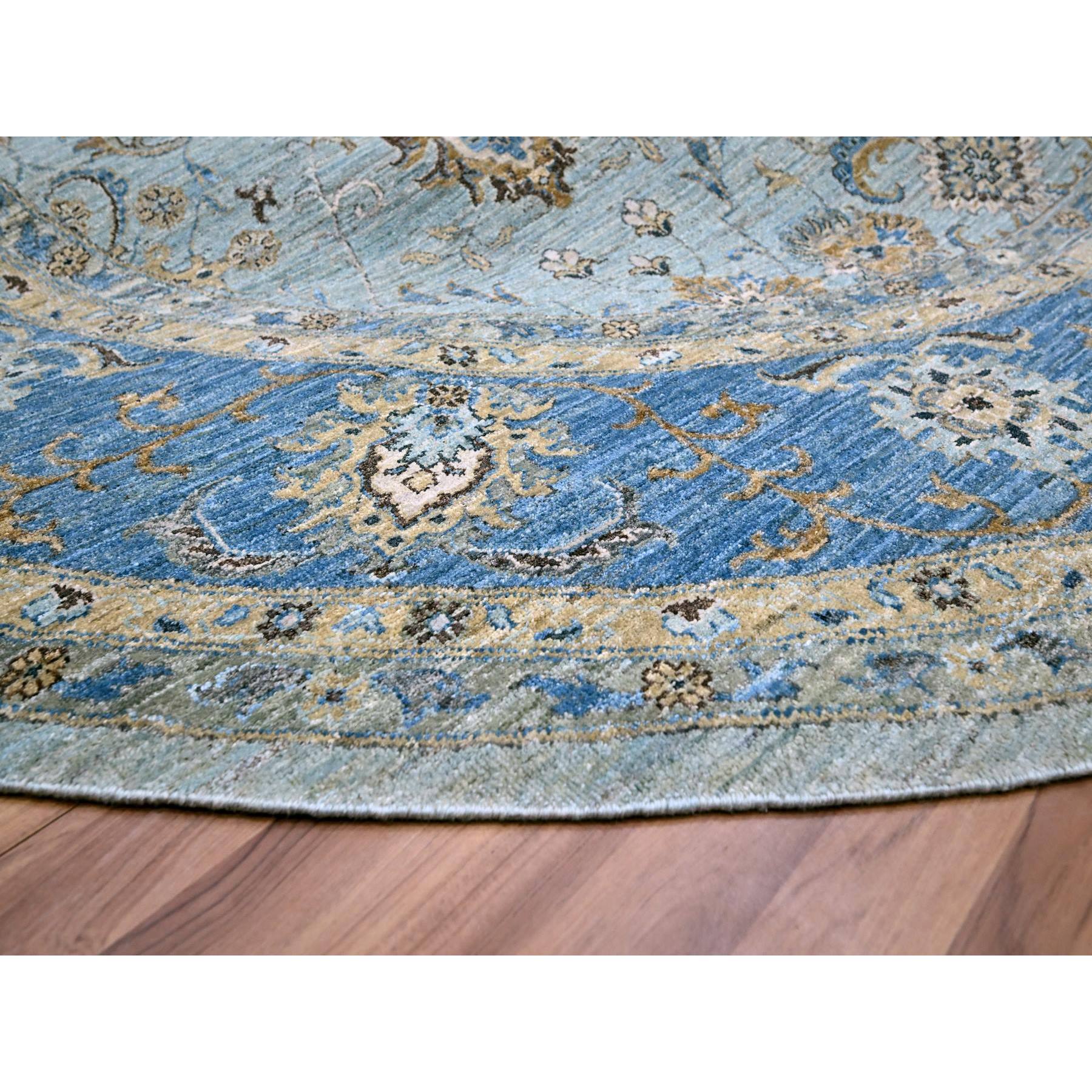 10'x10' Light Cyan Blue, Agra, All Over Shah Abbas Flower Design, Veggie Dyes, Densely Woven, Natural Wool, Hand Knotted, Round, Oriental Rug Sh76123