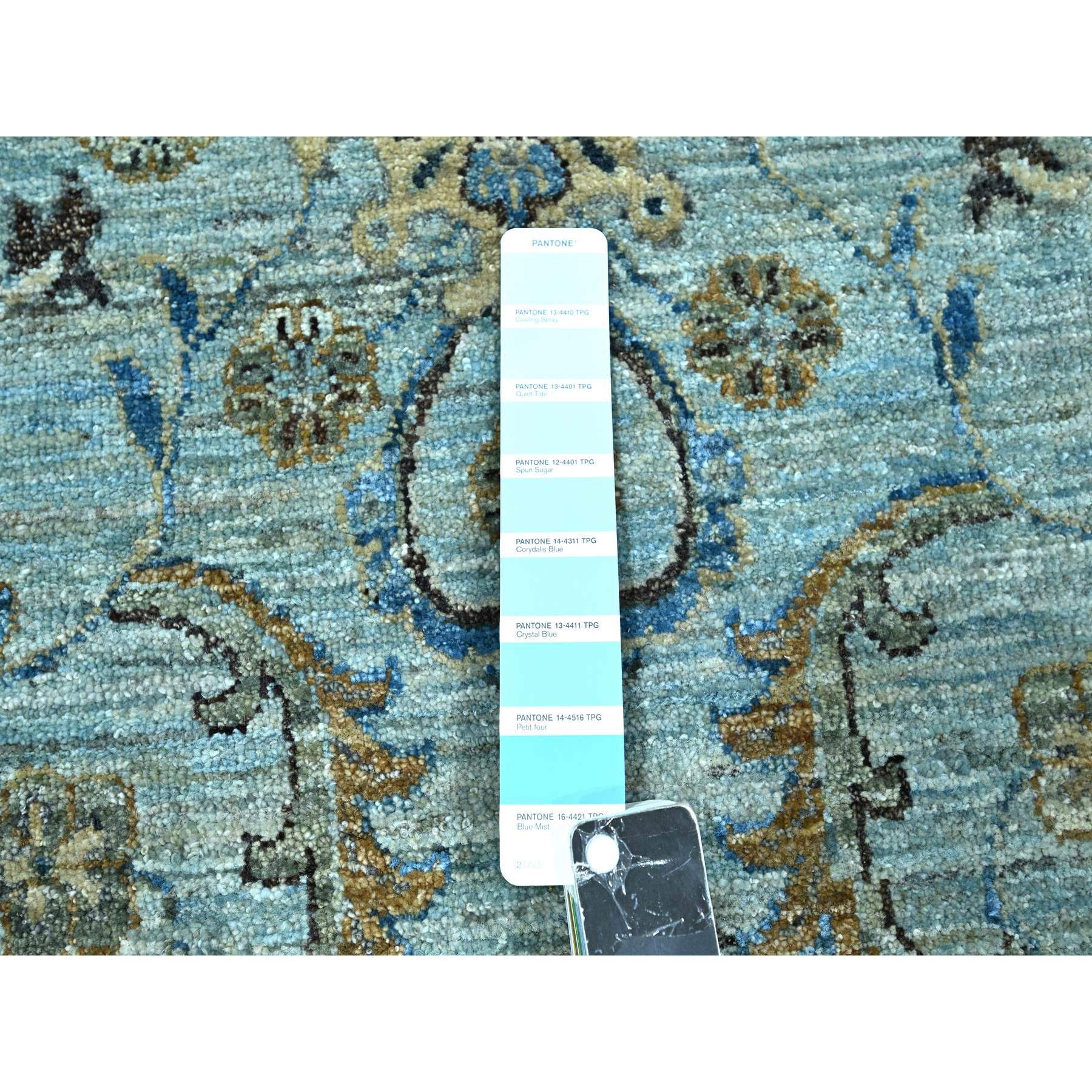 10'x10' Light Cyan Blue, Agra, All Over Shah Abbas Flower Design, Veggie Dyes, Densely Woven, Natural Wool, Hand Knotted, Round, Oriental Rug Sh76123