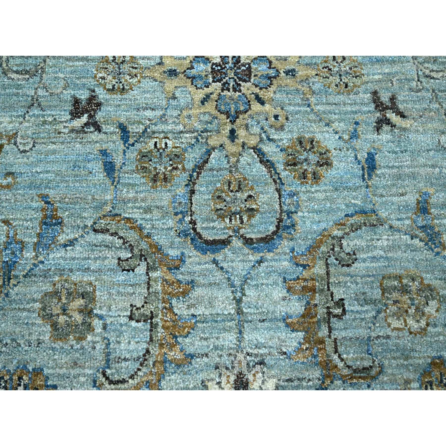 10'x10' Light Cyan Blue, Agra, All Over Shah Abbas Flower Design, Veggie Dyes, Densely Woven, Natural Wool, Hand Knotted, Round, Oriental Rug Sh76123