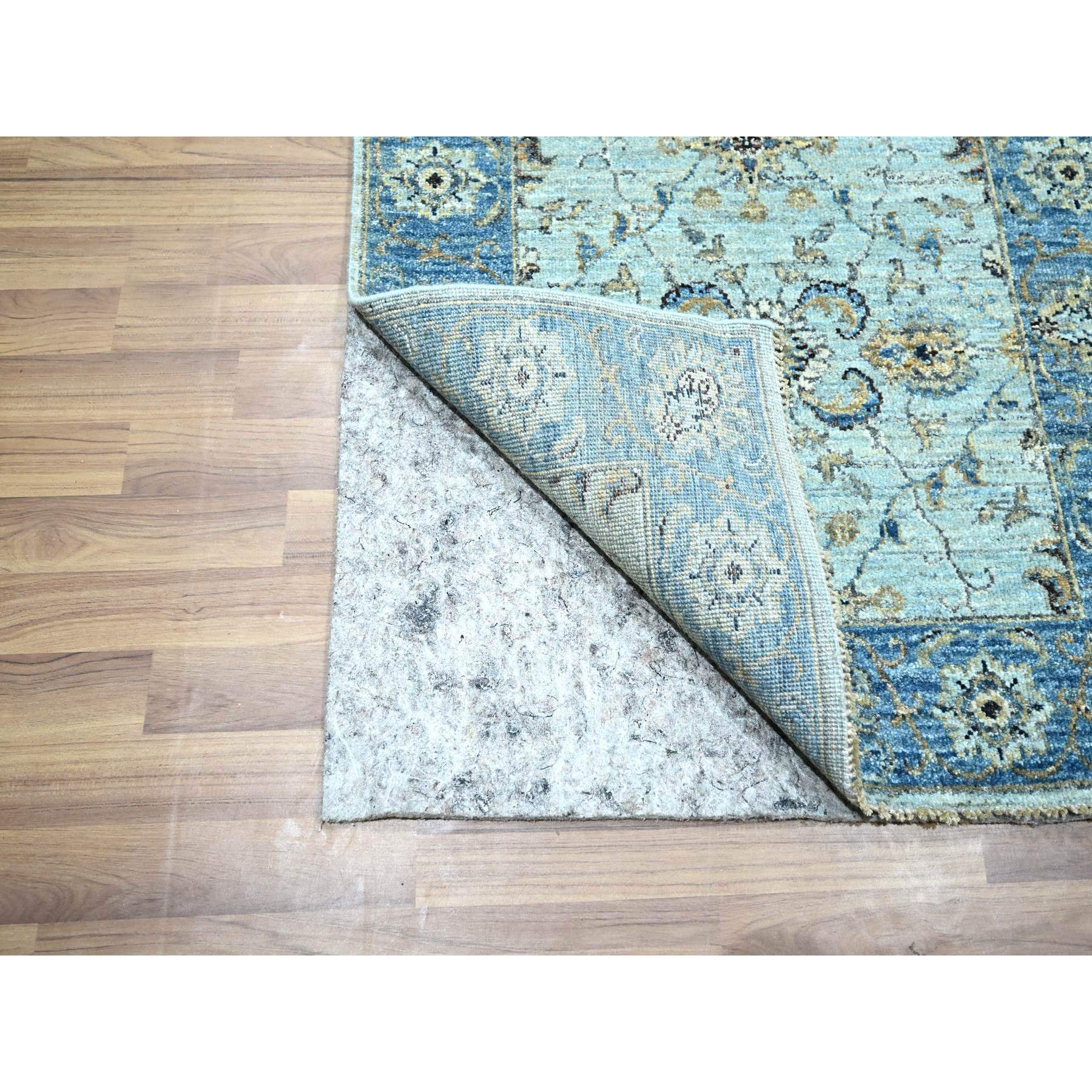 2'9"x29'10" Iceberg Blue, All Over Shah Abbas Flower Design, Veggie Dyes, Densely Woven, Agra, Natural Wool, Hand Knotted, XL Runner, Oriental Rug Sh76124