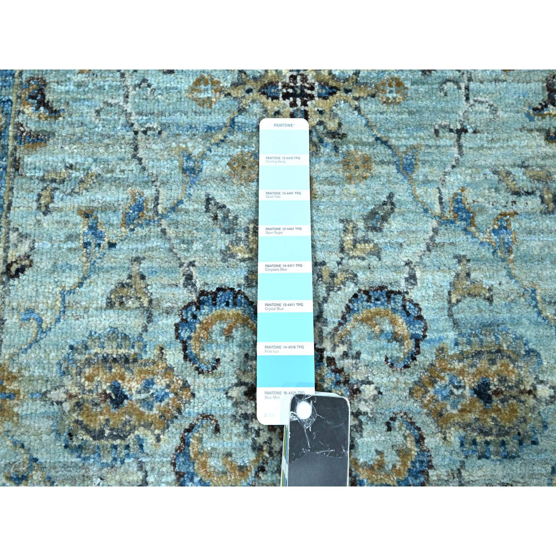 2'9"x29'10" Iceberg Blue, All Over Shah Abbas Flower Design, Veggie Dyes, Densely Woven, Agra, Natural Wool, Hand Knotted, XL Runner, Oriental Rug Sh76124