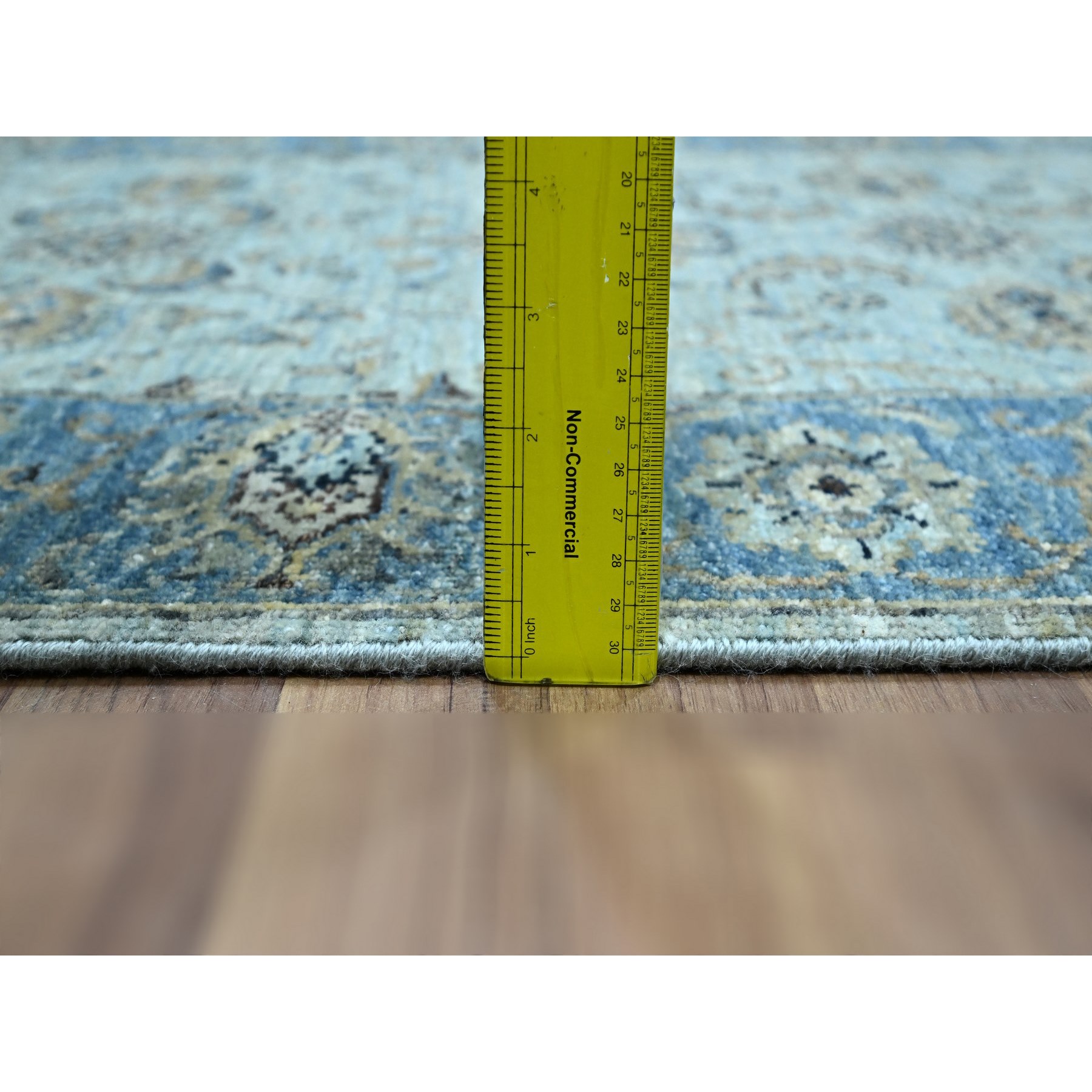 2'9"x29'10" Iceberg Blue, All Over Shah Abbas Flower Design, Veggie Dyes, Densely Woven, Agra, Natural Wool, Hand Knotted, XL Runner, Oriental Rug Sh76124