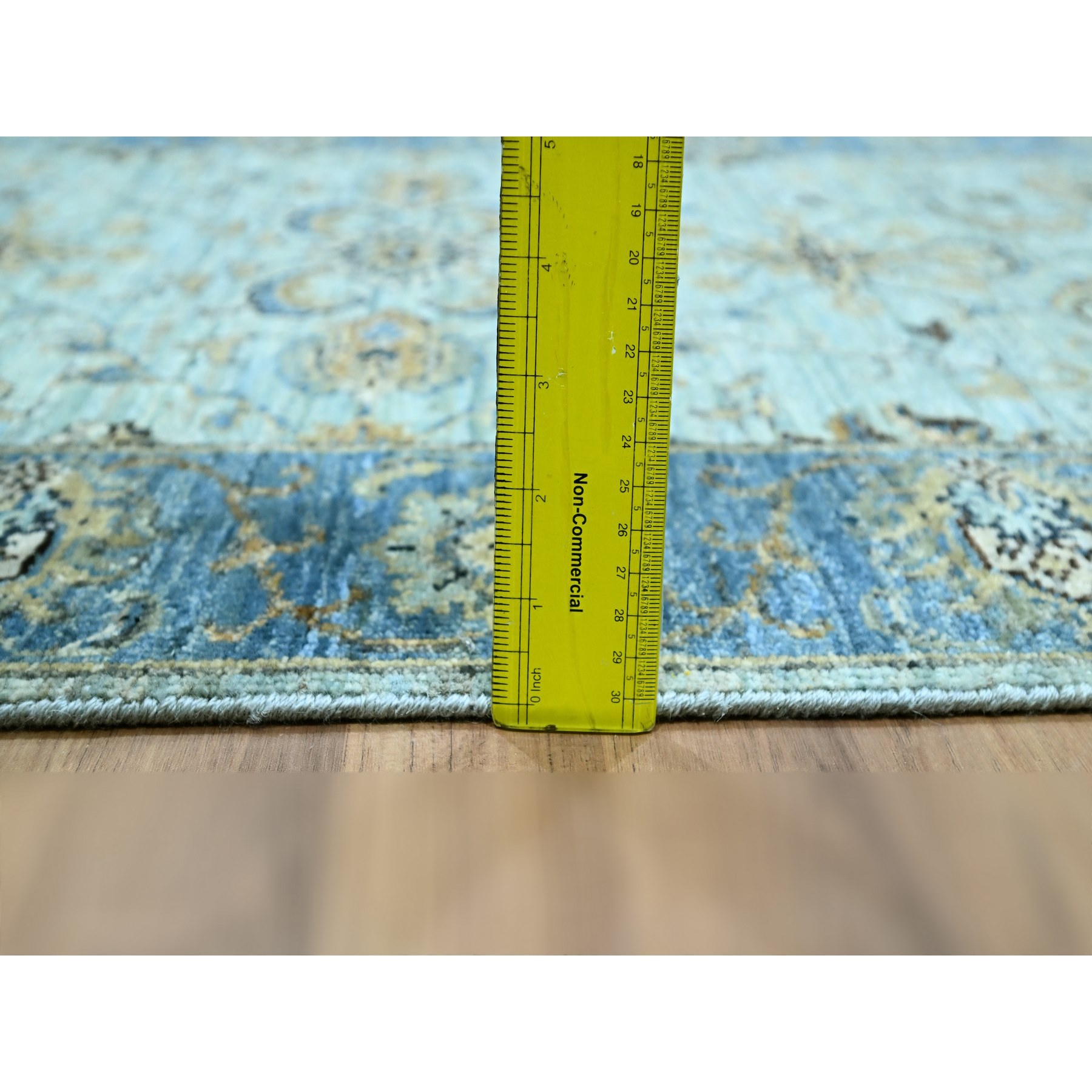 2'8"x24'1" Ultramarine Blue, Agra, All Over Shah Abbas Flower Design, Natural Dyes, Densely Woven, Pure Wool, Hand Knotted, XL Runner, Oriental Rug Sh76126