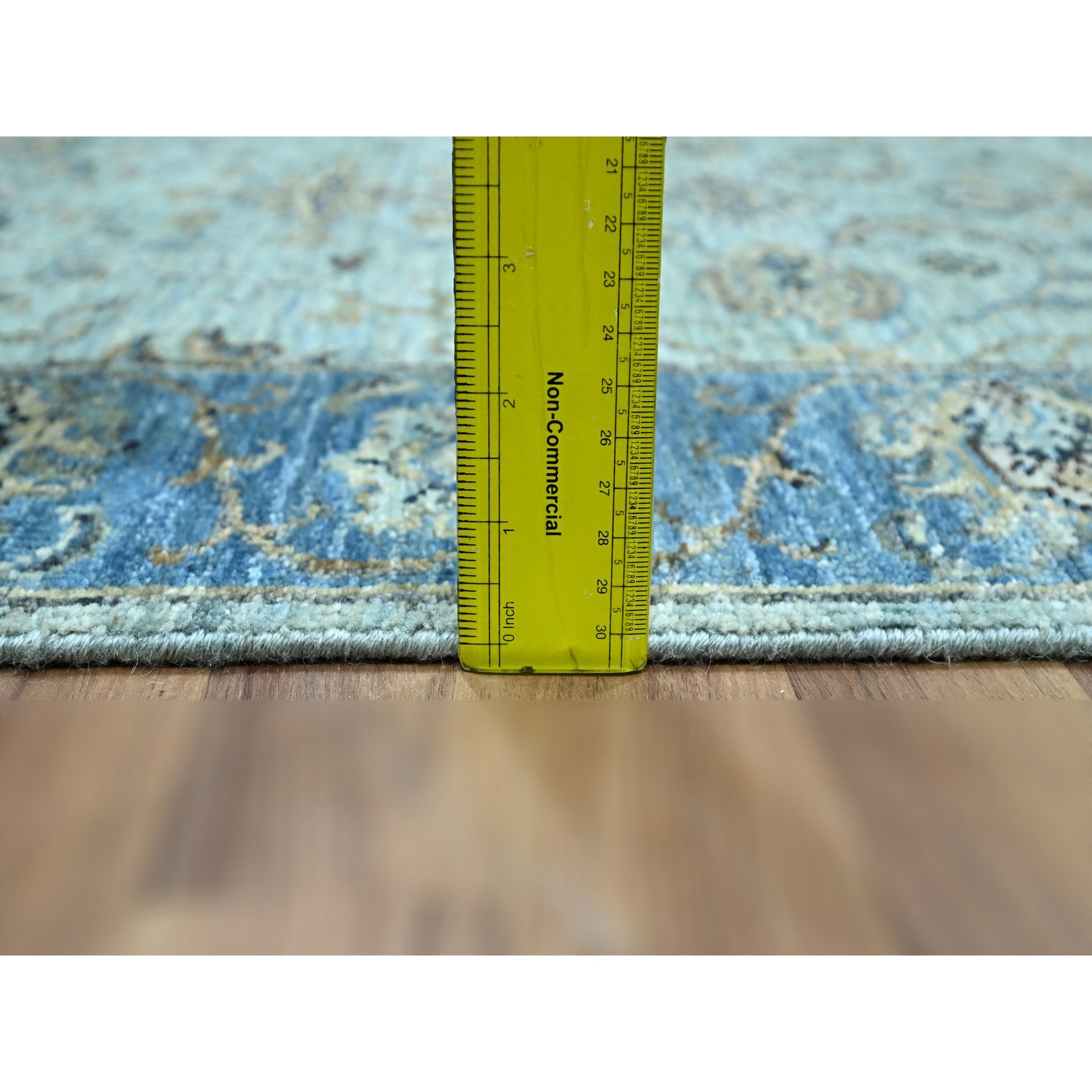 2'9"x27' Crystal Blue, Veggie Dyes, Agra, All Over Shah Abbas Flower Design, Denser Weave, Pure Wool, Hand Knotted, XL Runner, Oriental Rug Sh76127