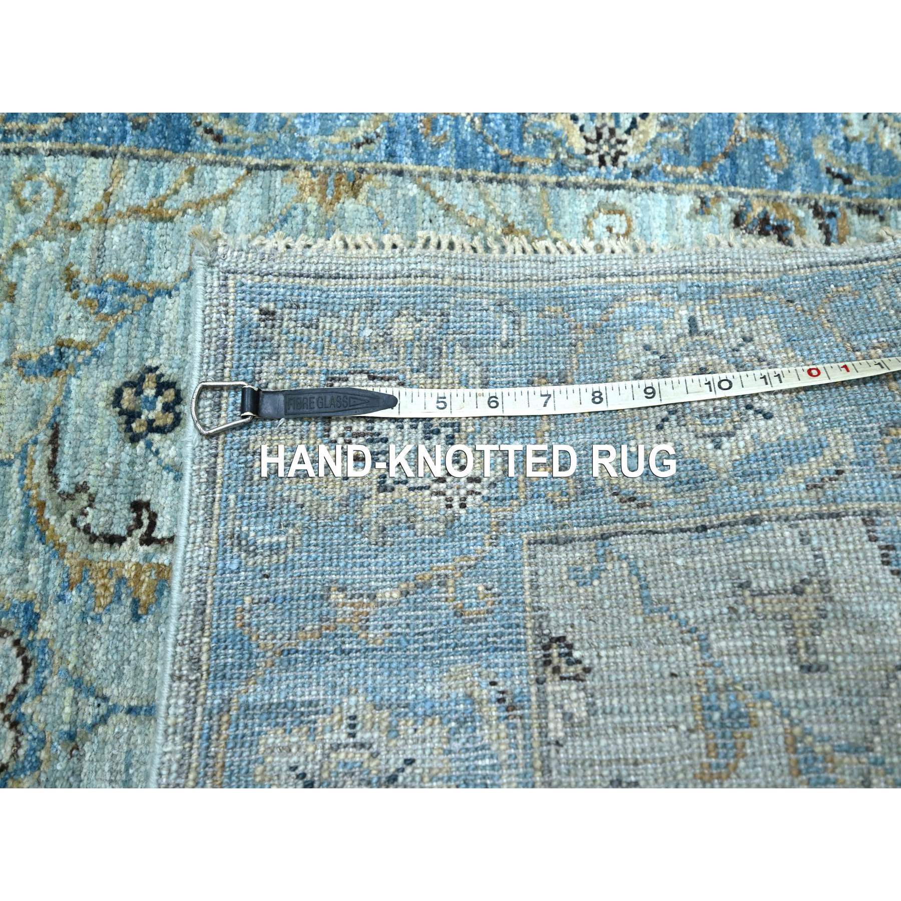 2'9"x27' Crystal Blue, Veggie Dyes, Agra, All Over Shah Abbas Flower Design, Denser Weave, Pure Wool, Hand Knotted, XL Runner, Oriental Rug Sh76127