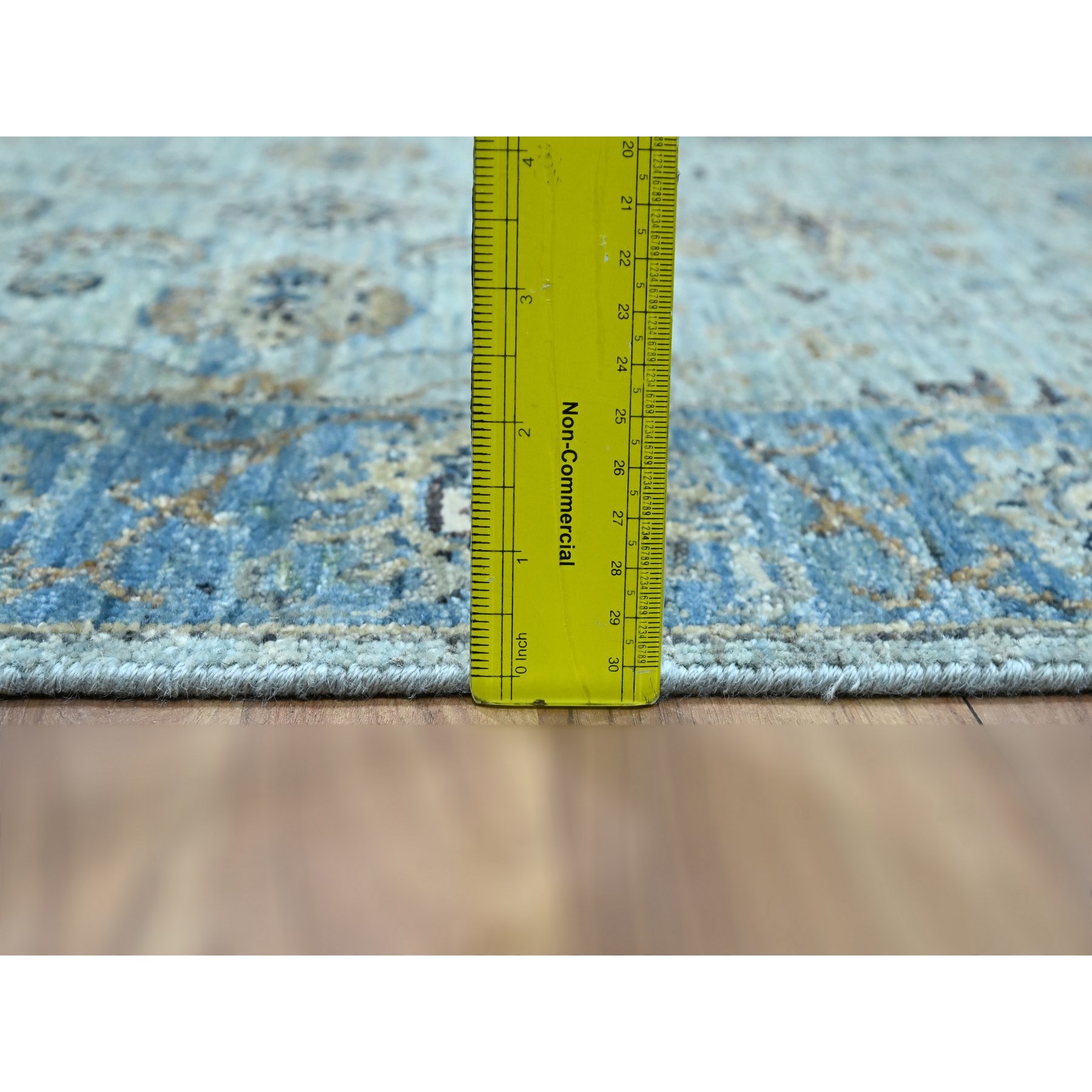 2'8"x16'1" Sky Blue, All Over Shah Abbas Flower Design, Natural Dyes, Agra, Pure Wool, Densely Woven, Hand Knotted, XL Runner, Oriental Rug Sh76128