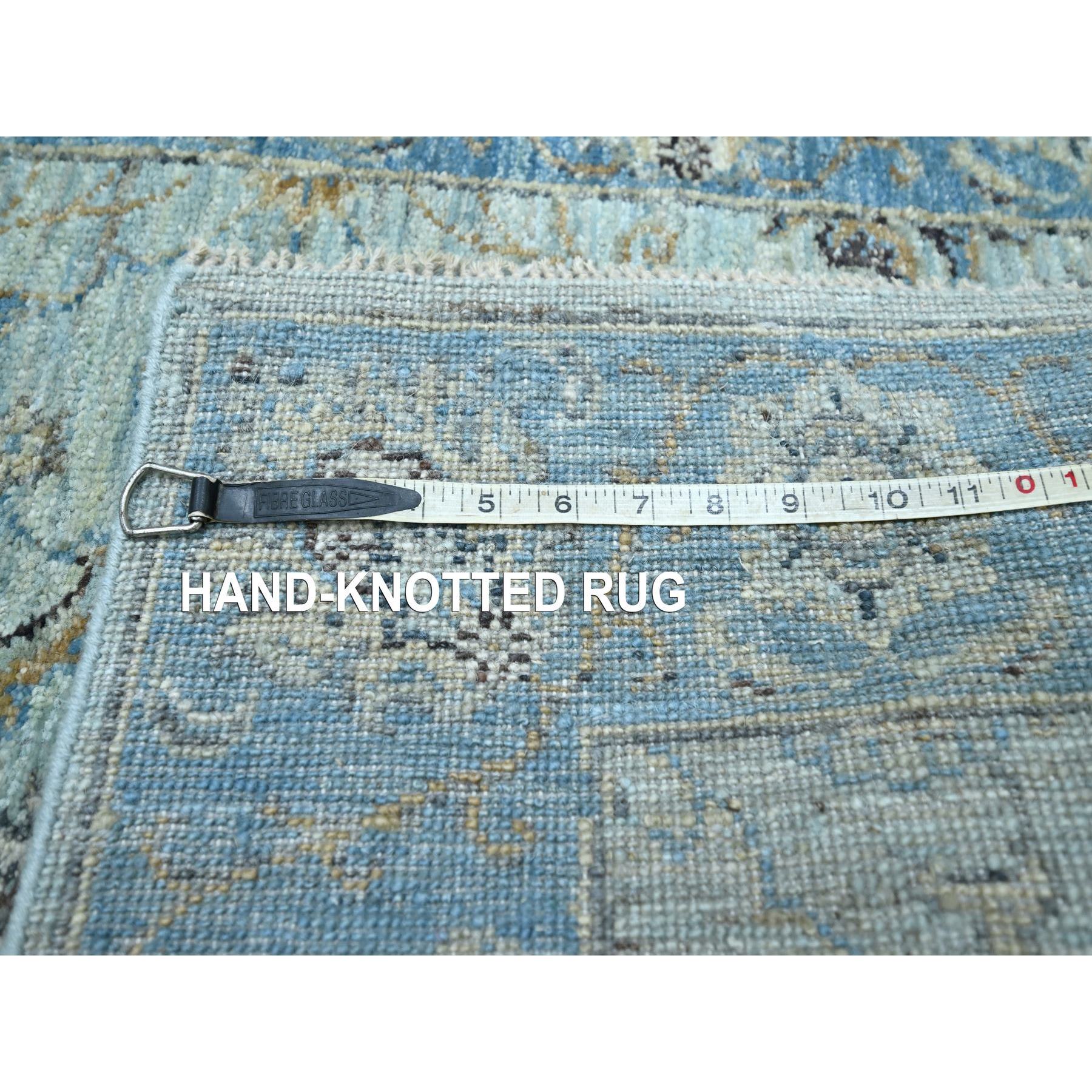 2'8"x16'1" Sky Blue, All Over Shah Abbas Flower Design, Natural Dyes, Agra, Pure Wool, Densely Woven, Hand Knotted, XL Runner, Oriental Rug Sh76128