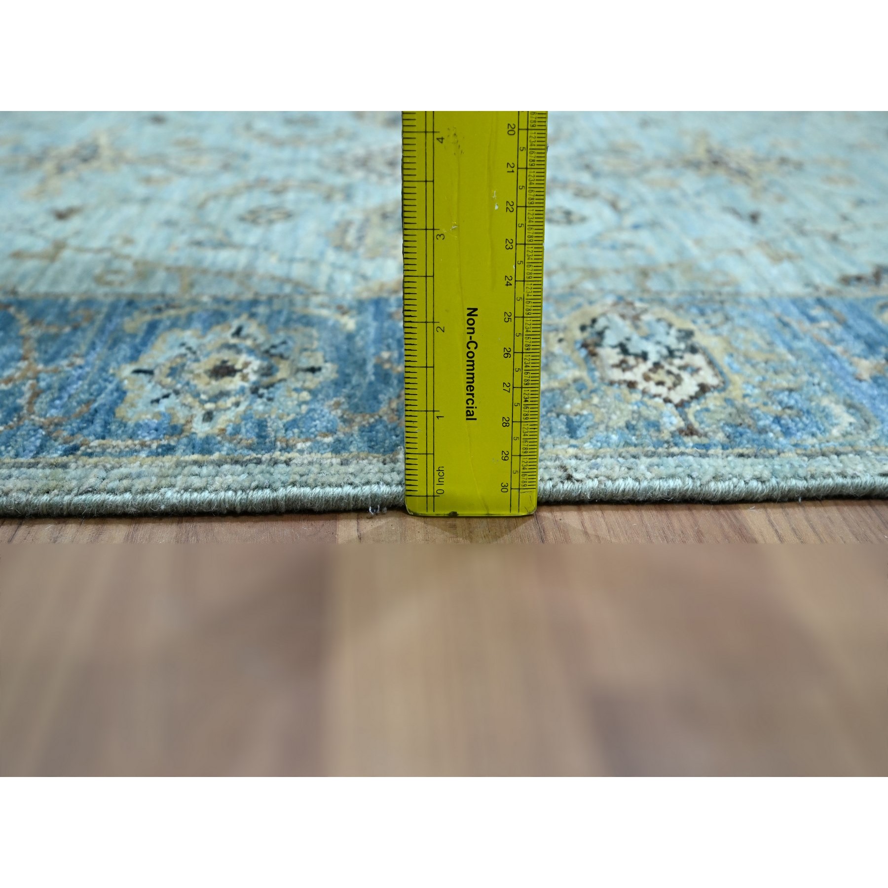 2'6"x14' Light Cyan Blue, All Over Shah Abbas Flower Design, Vegetable Dyes, Denser Weave, Agra, Pure Wool, Hand Knotted, Runner, Oriental Rug Sh76129