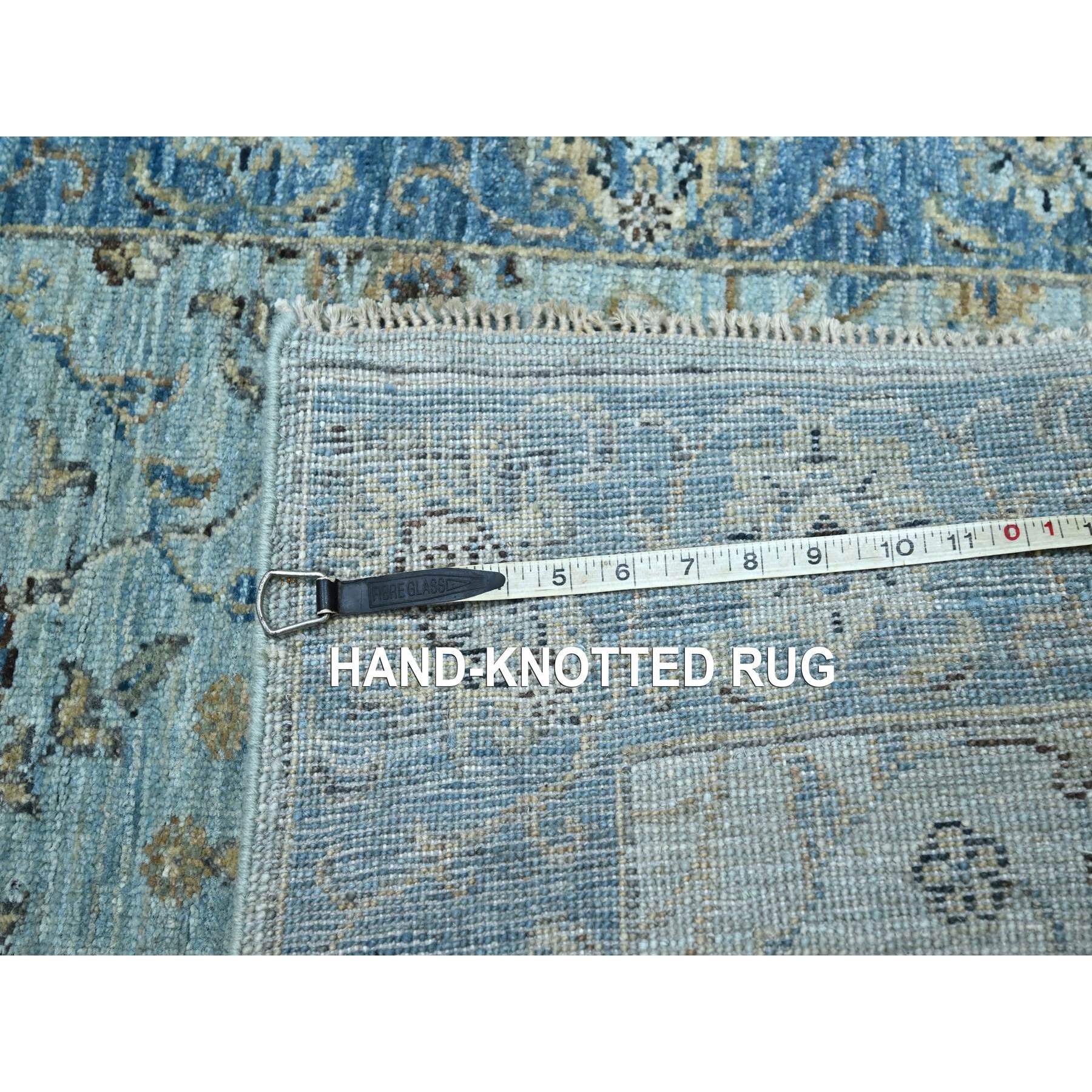 2'6"x14' Light Cyan Blue, All Over Shah Abbas Flower Design, Vegetable Dyes, Denser Weave, Agra, Pure Wool, Hand Knotted, Runner, Oriental Rug Sh76129